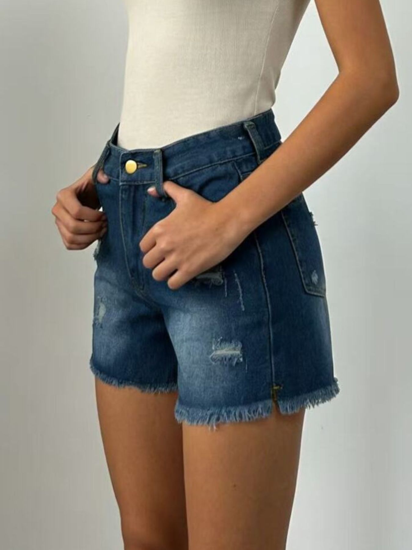 Distressed Frayed Hem Denim Shorts - Be Bliss Boutique