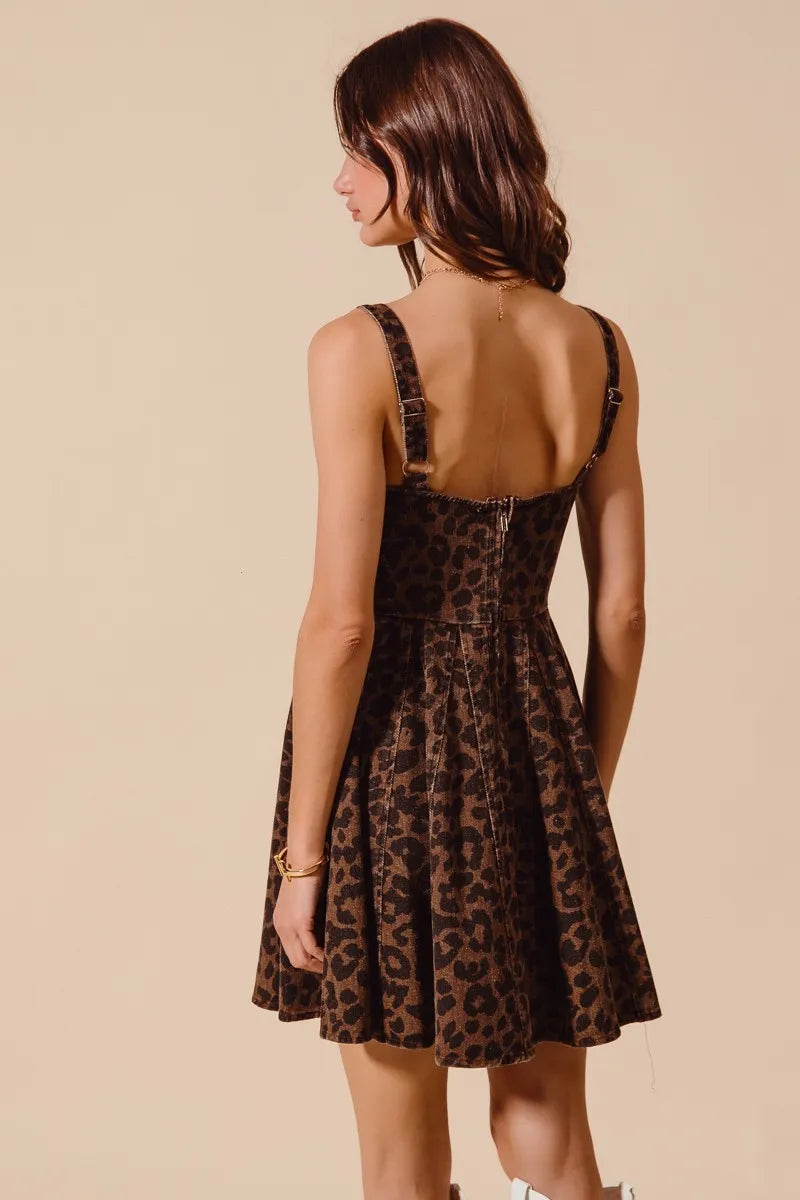 SO ME Mineral Washed Leopard Flare Cami Dress -  Be Bliss Boutique