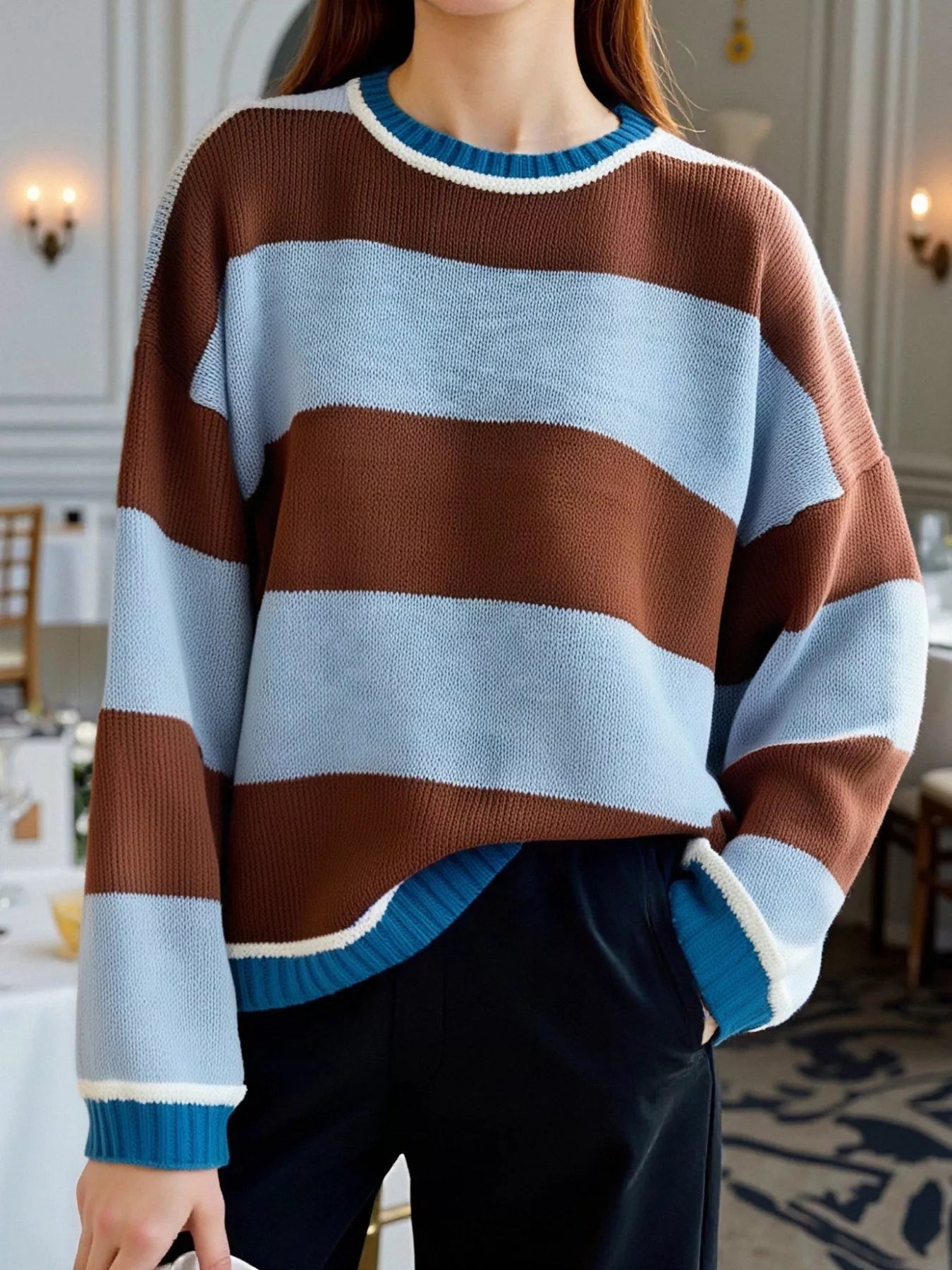 Color Block Round Neck Sweater -  Be Bliss Boutique
