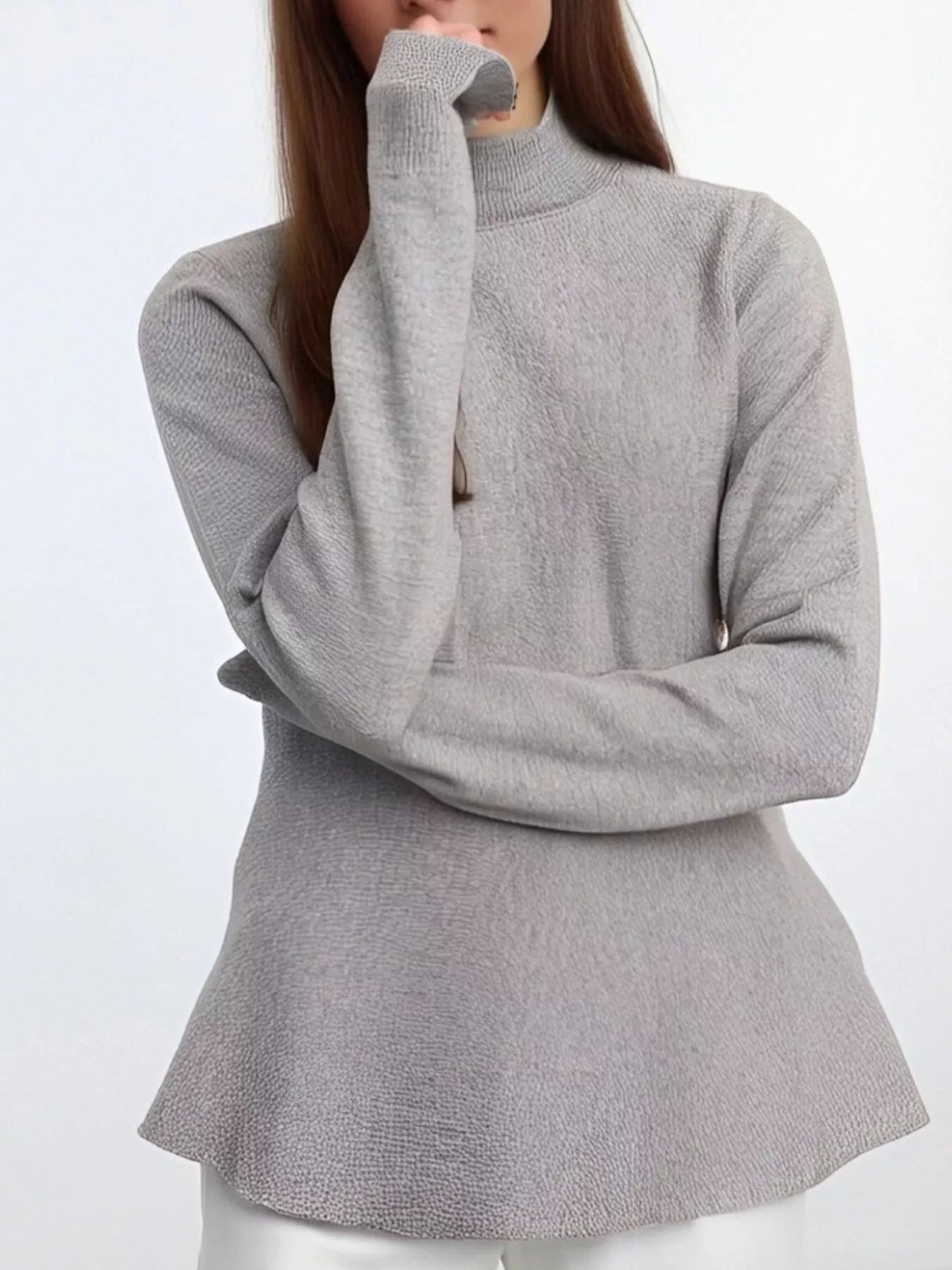 Mock Neck Long Sleeve Sweater -  Be Bliss Boutique