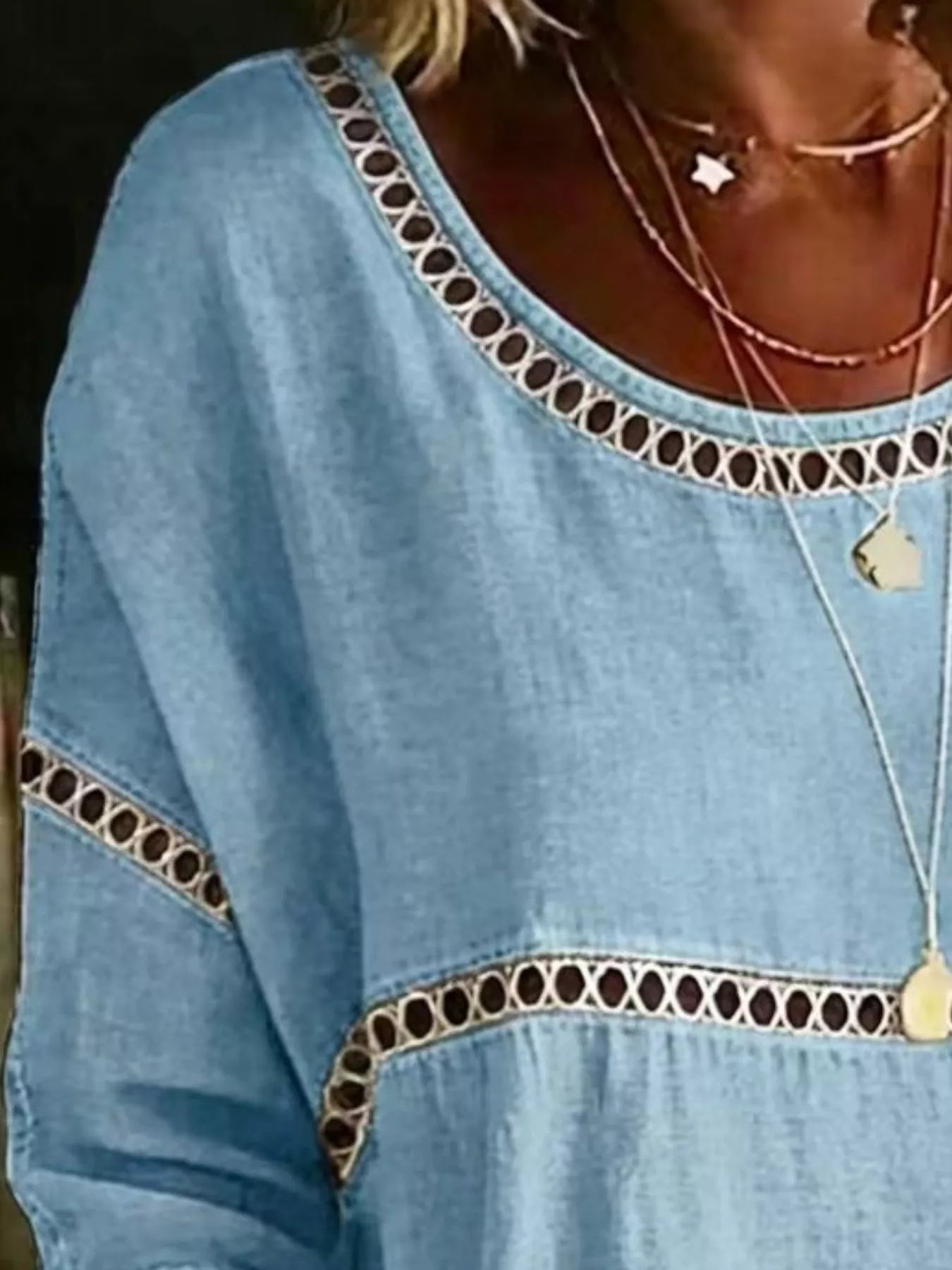 Full Size Hollow Out Round Neck Top - Be Bliss Boutique