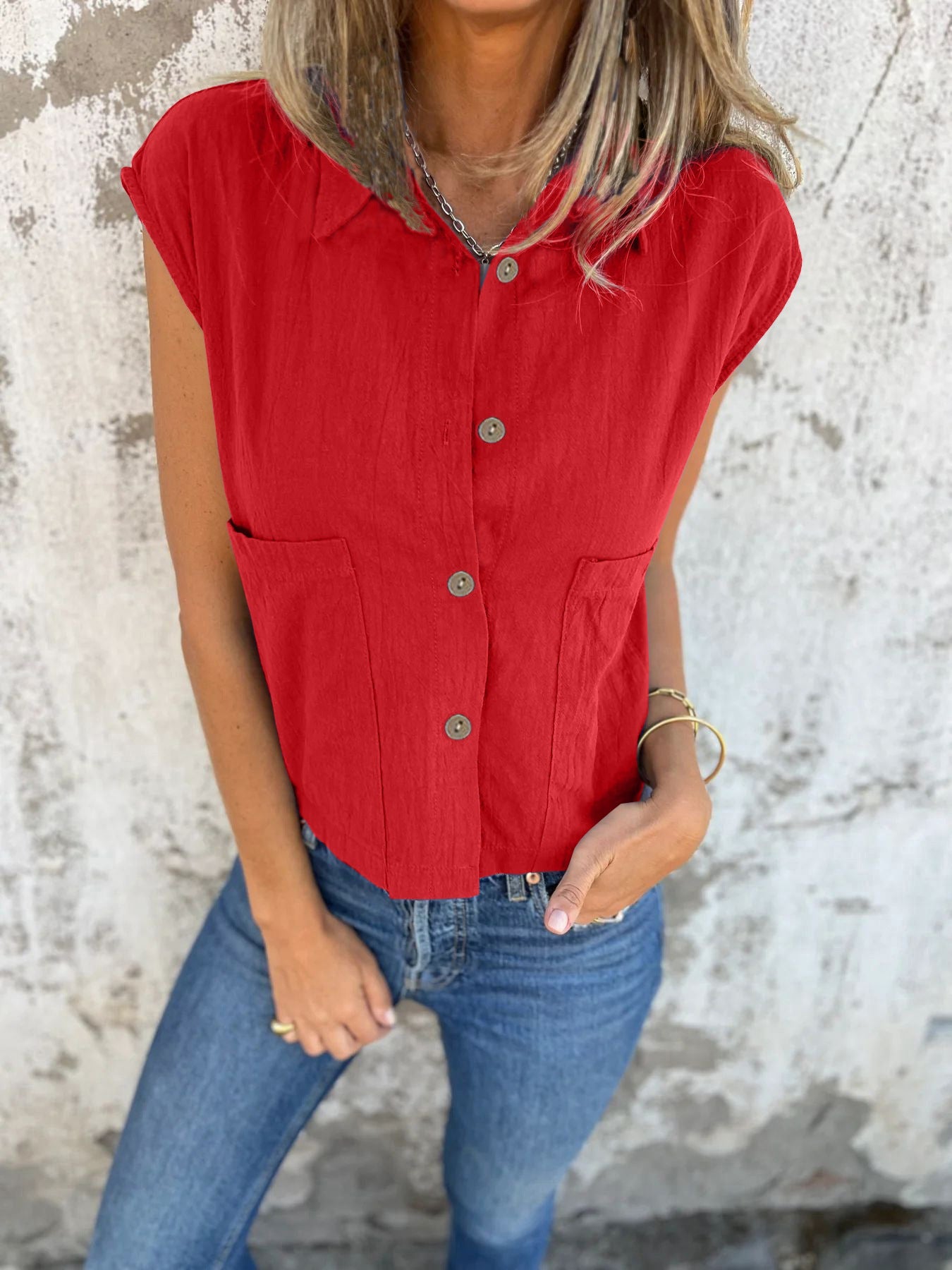 Women's Button Down Cap Sleeve Blouse - Be Bliss Boutique