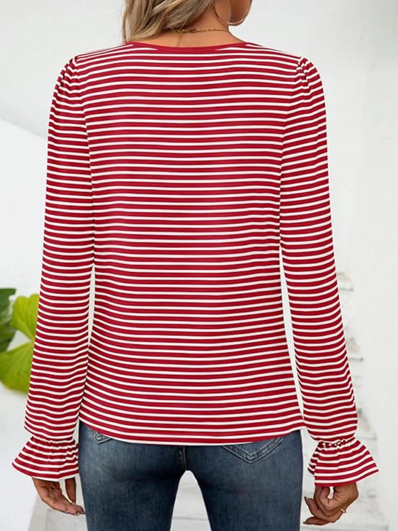Striped Long Sleeve T-Shirt with Square Neckline - Be Bliss Boutique
