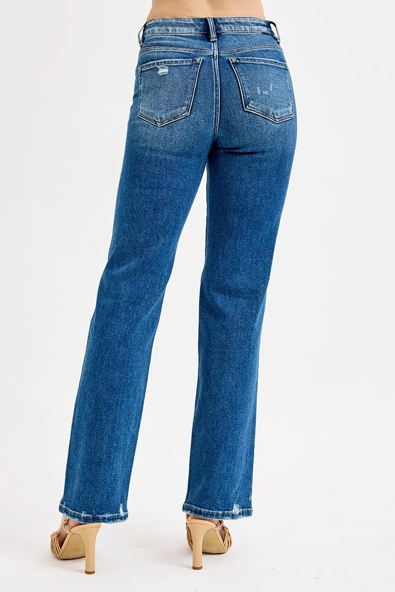 RISEN Full Size Tummy Control High Rise Straight Distressed Jeans Plus Size -  Be Bliss Boutique