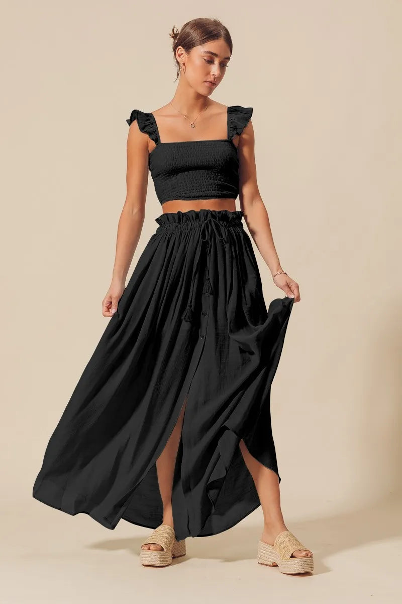 SO ME Smocked Top and Flowy Maxi Skirt Set -  Be Bliss Boutique