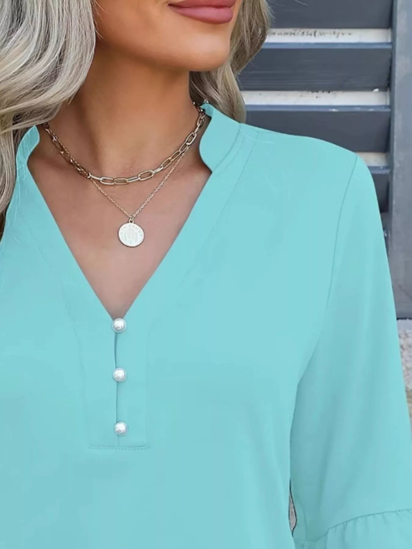 Full Size Notched Flounce Sleeve Blouse Plus Size - Be Bliss Boutique