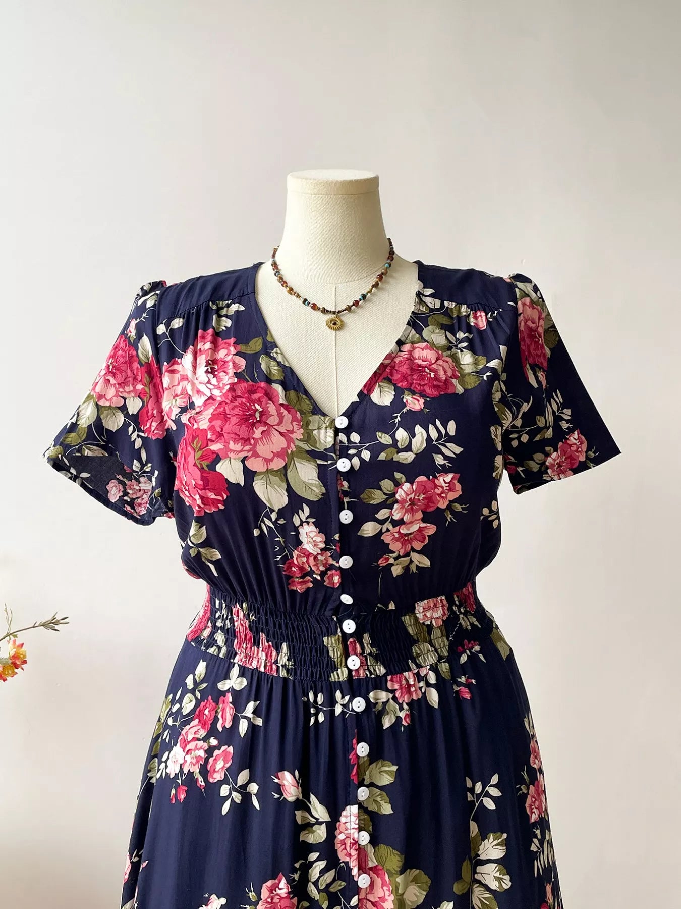 Plus Size Floral Print Short Sleeves V-Neck Dress - Be Bliss Boutique