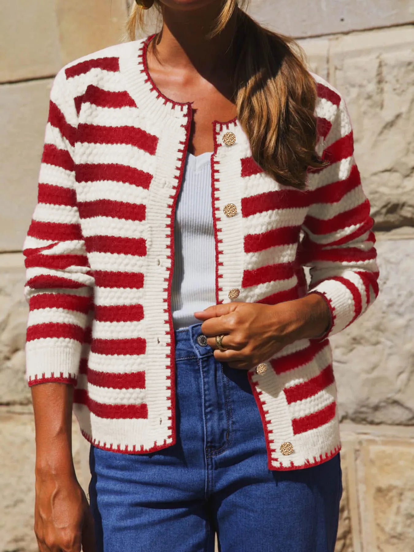 Button Down Striped Long Sleeve Cardigan -  Be Bliss Boutique
