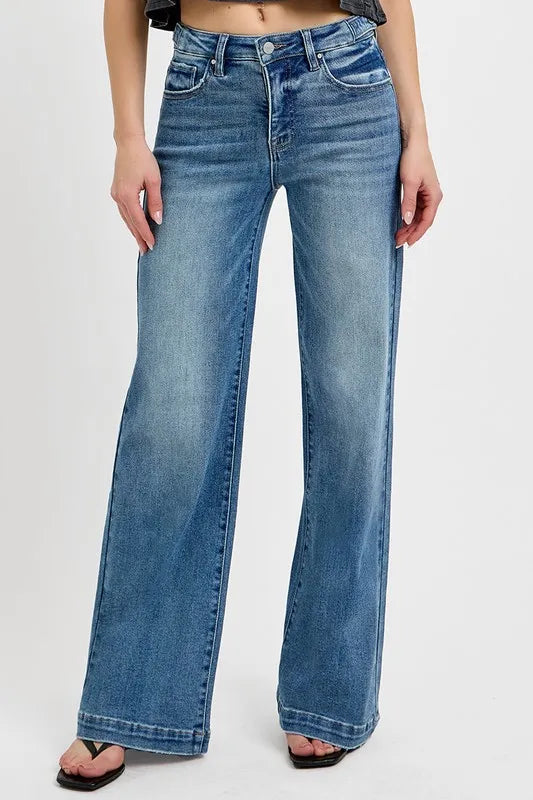 RISEN Full Size Tummy Control High Rise Wide Adjustable Waist Band Jeans Plus Size -  Be Bliss Boutique