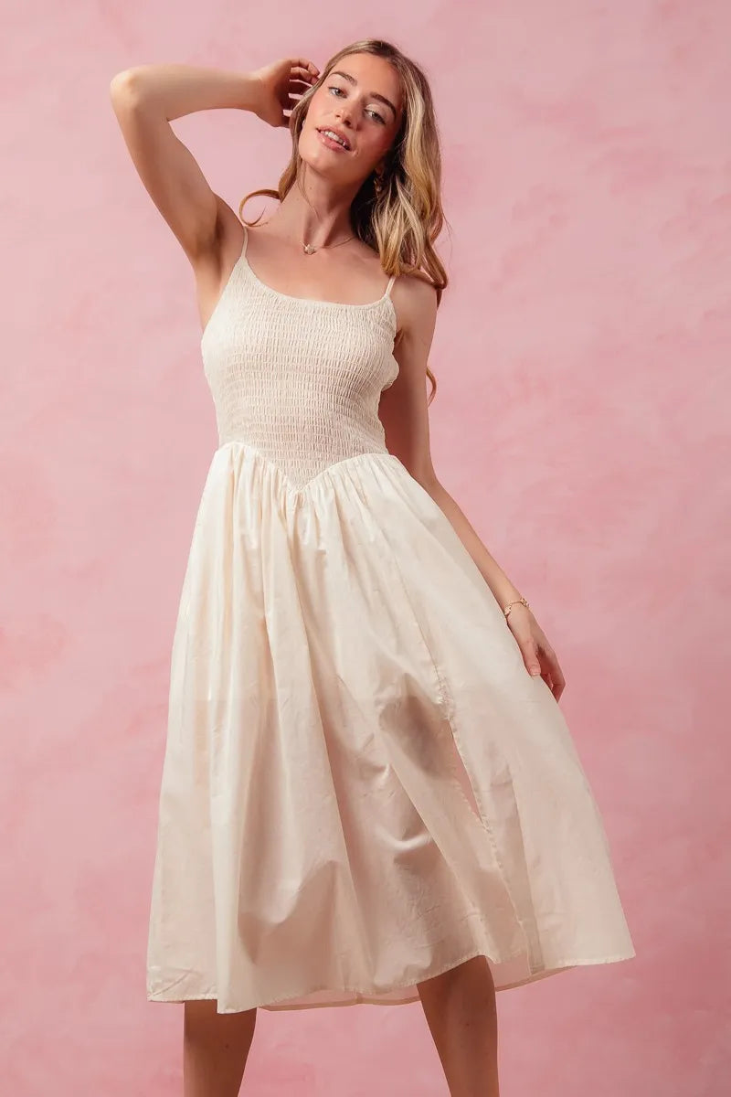 SO ME Smocked Sleeveless Everyday Casual Midi Dress with Slit -  Be Bliss Boutique