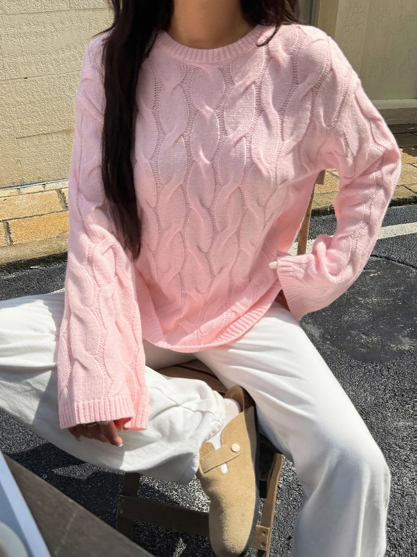 Cable Knit Long Sleeve Sweater -  Be Bliss Boutique