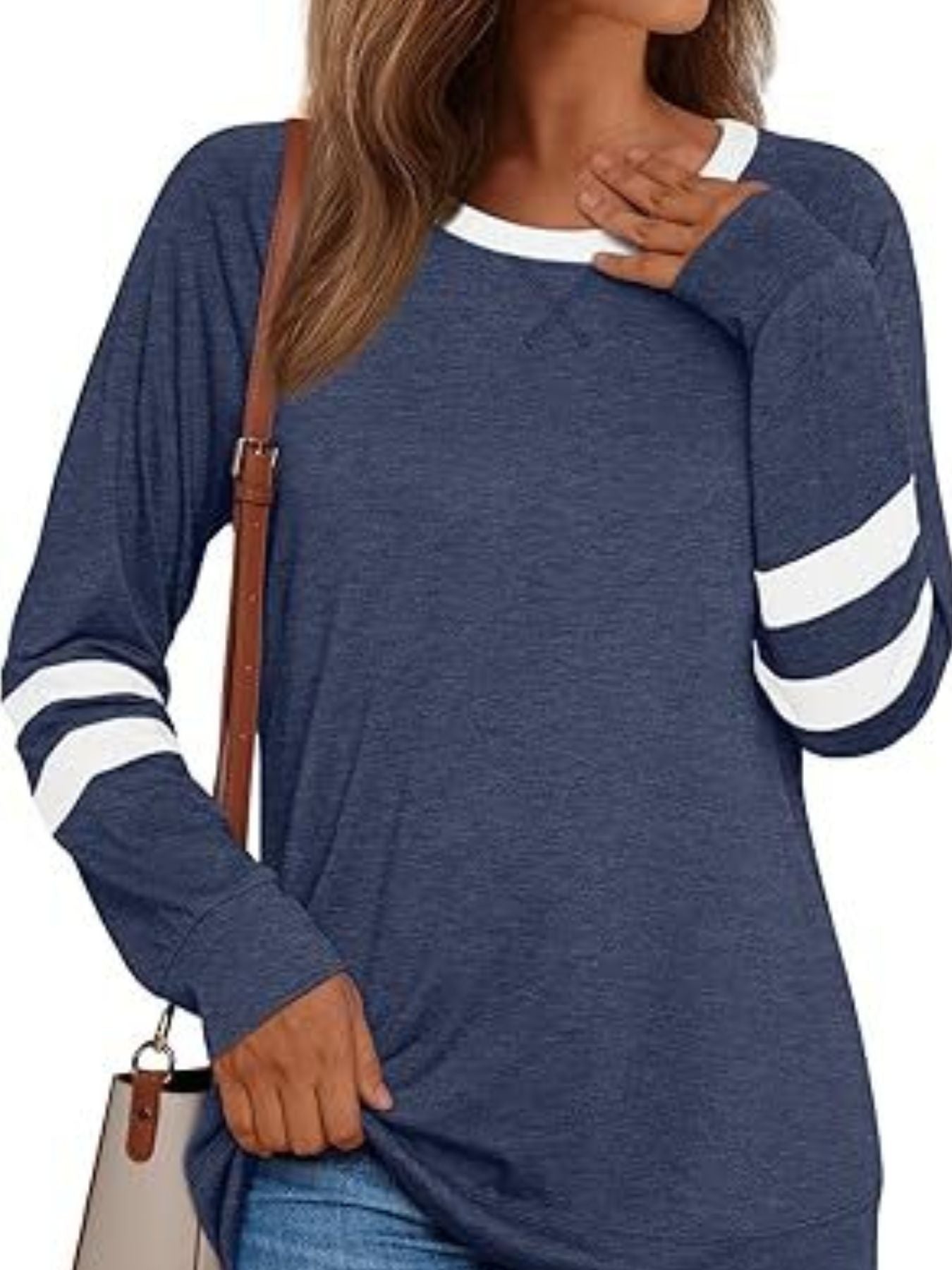 Casual Striped Sleeve Round Neck Long Sleeve T Shirt - Be Bliss Boutique