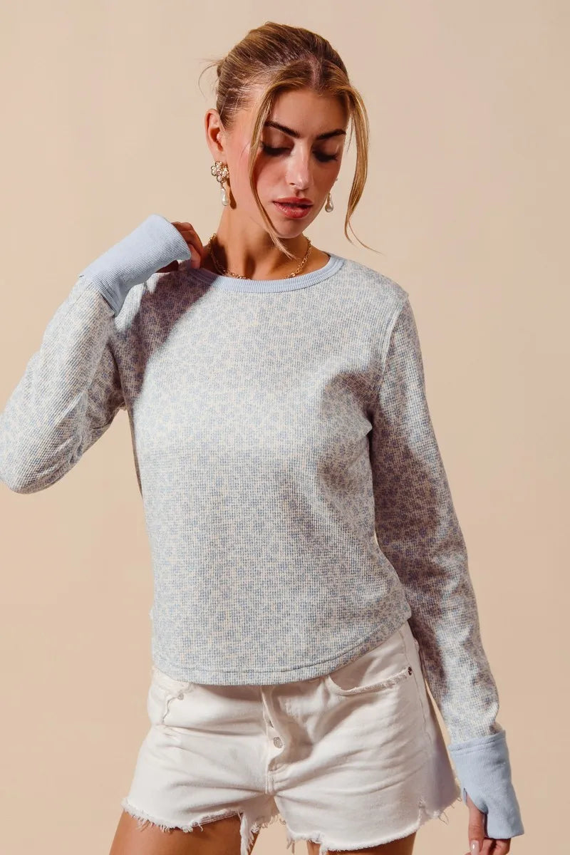SO ME Textued Floral Knit Top with Contrast Cuffs -  Be Bliss Boutique