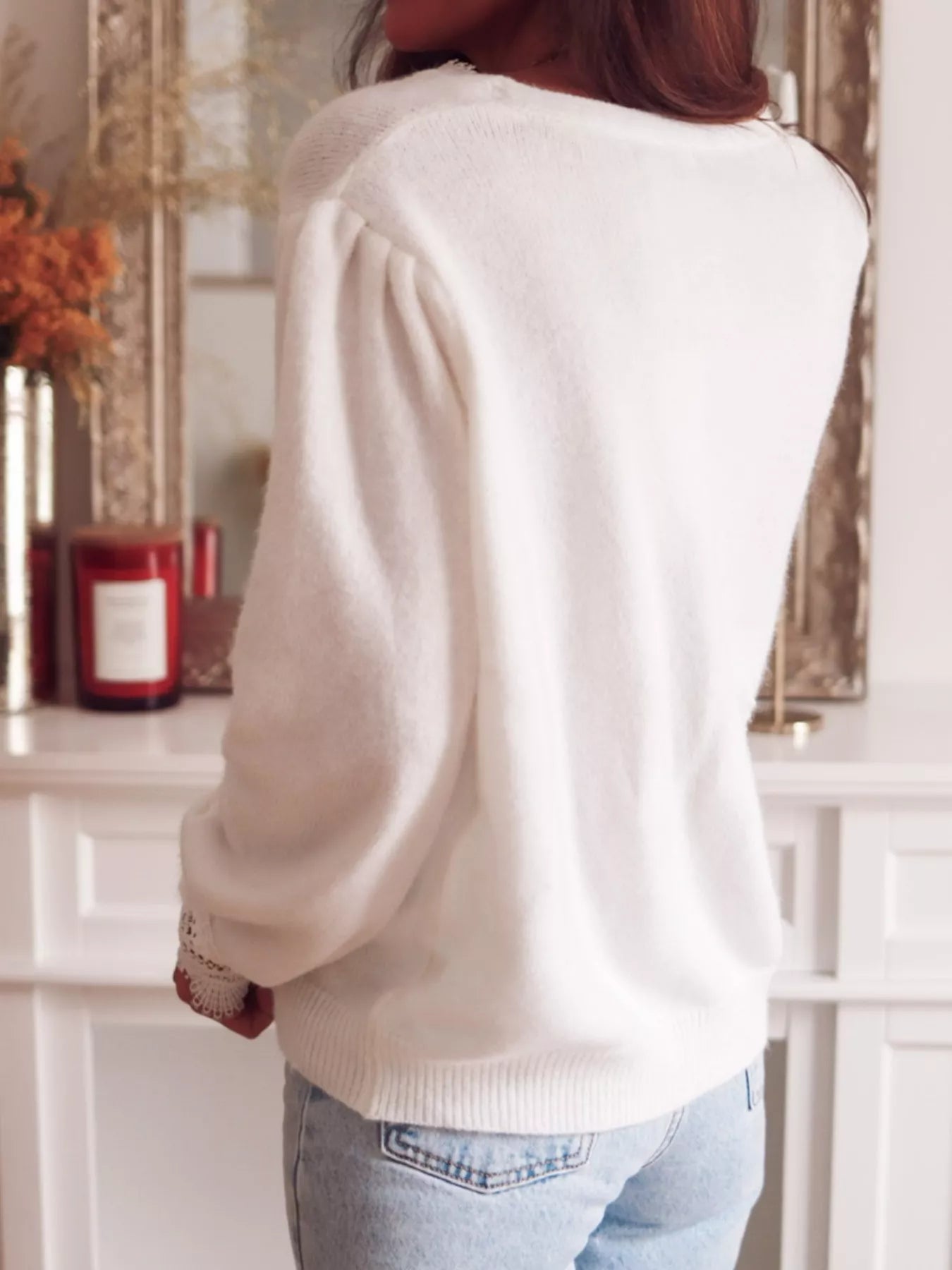 Lace Trim V-Neck Cardigan - Be Bliss Boutique