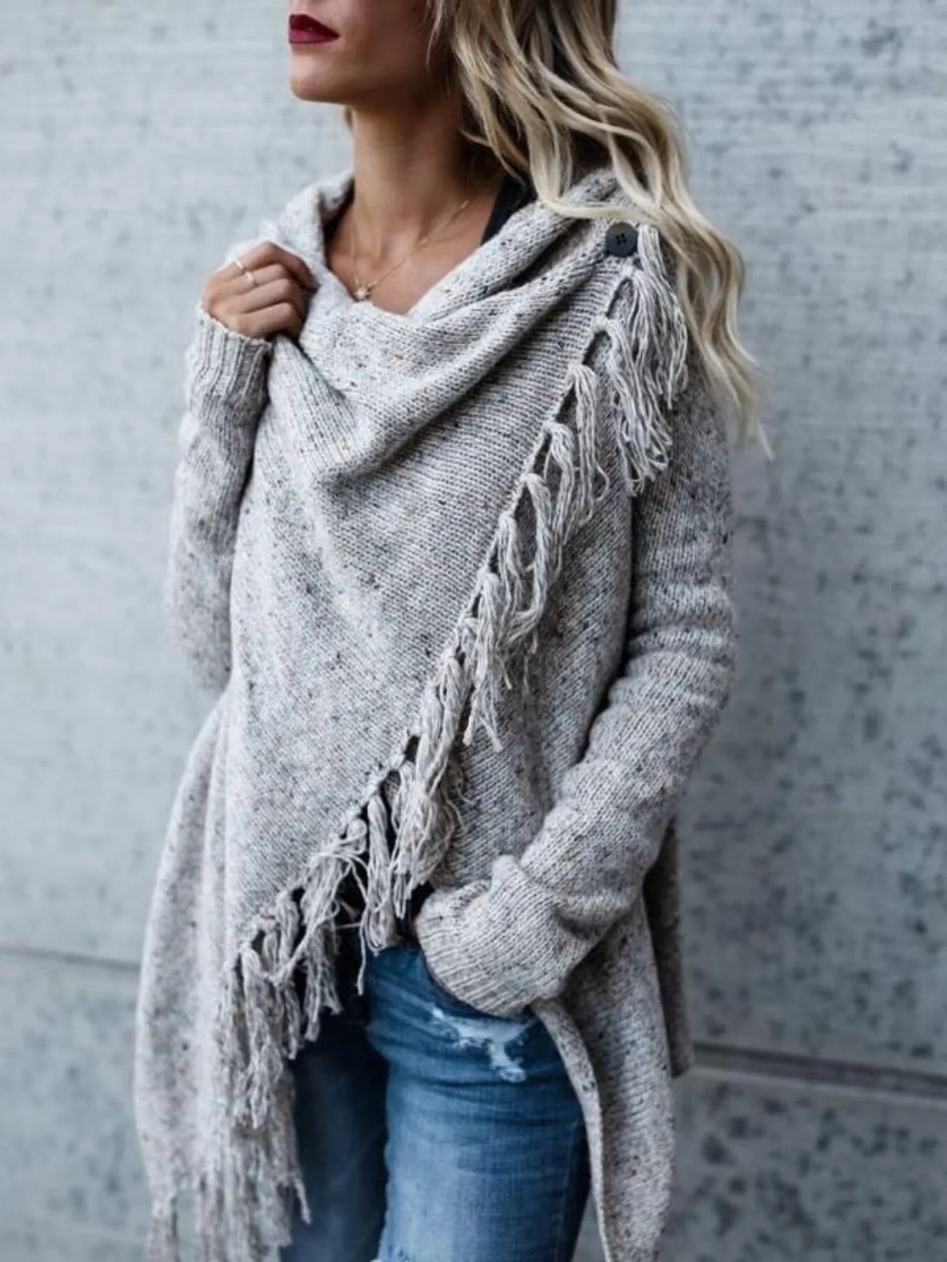 Fringe Long Sleeve Wrap Cardigan - Be Bliss Boutique