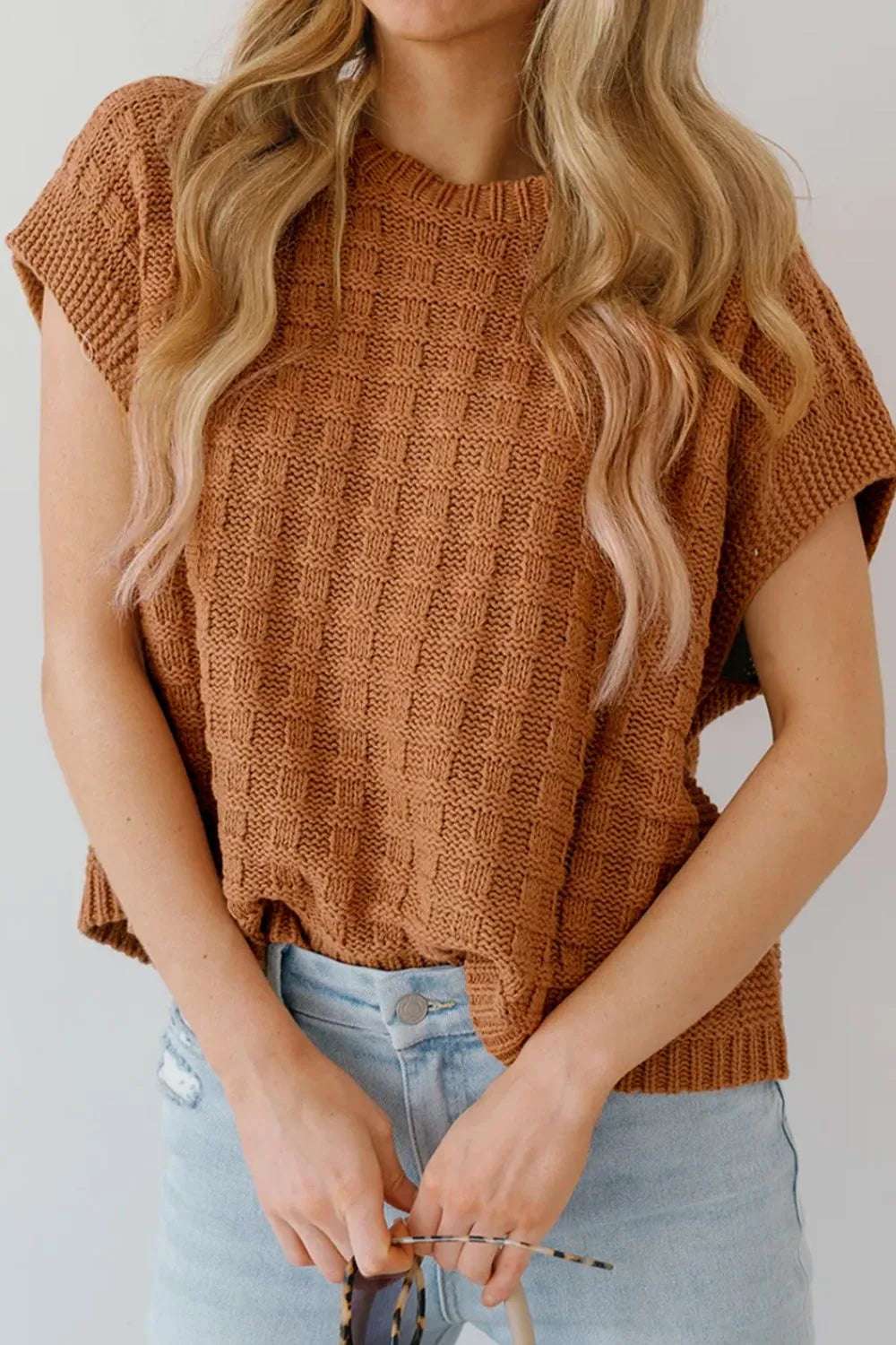 Textured Pattern Round Neck Sweater Vest -  Be Bliss Boutique