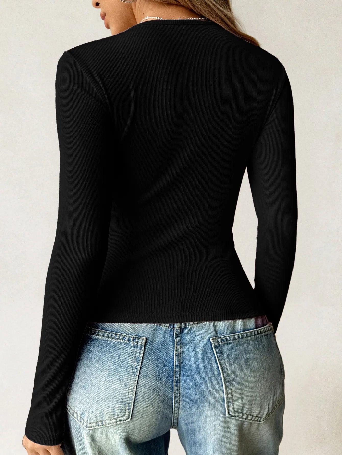 Ribbed Knit Long Sleeve T-Shirt -  Be Bliss Boutique