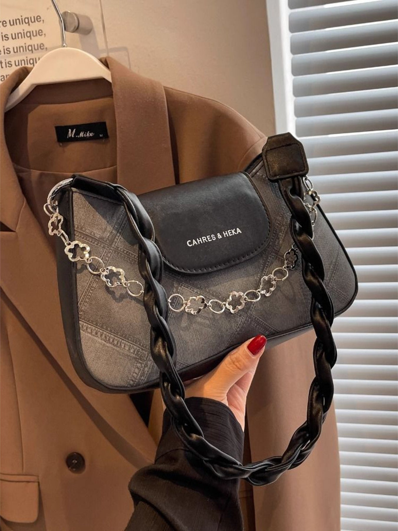 Chain Decor Leather Shoulder Bag - Be Bliss Boutique