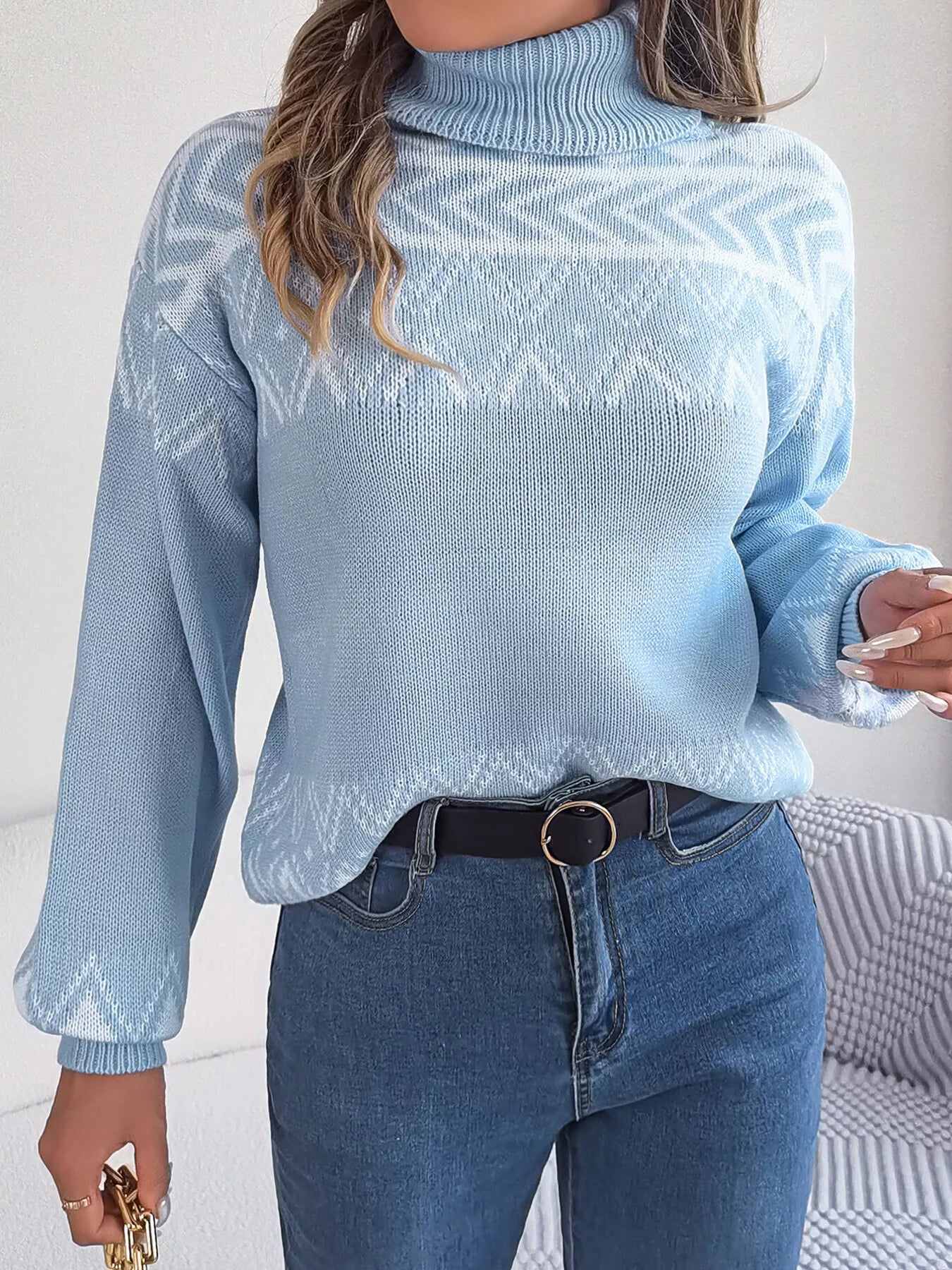 Turtleneck Dropped Shoulder Sweater - Be Bliss Boutique