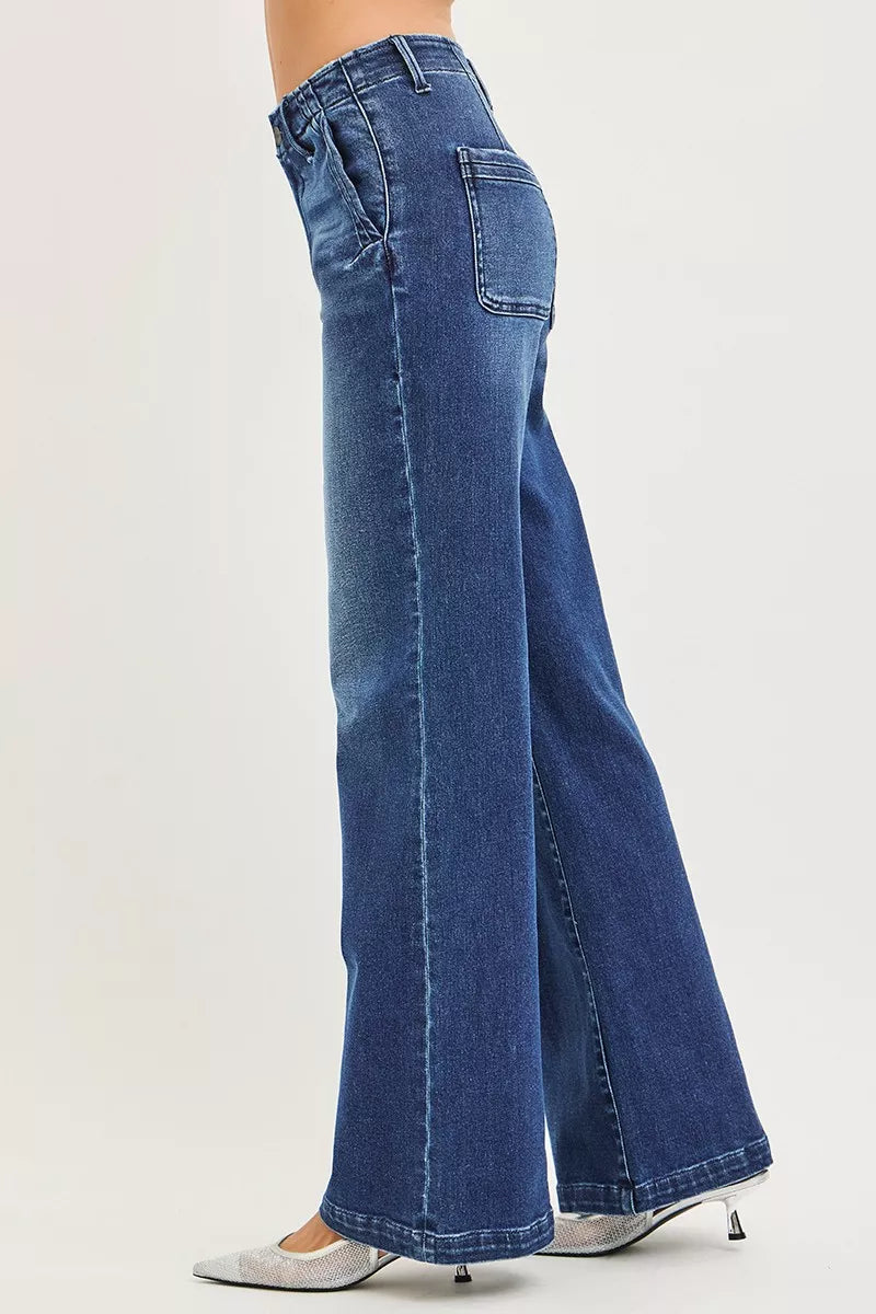 RISEN Jeans - High Rise Wide Leg Slanted Pocket Jeans - Be Bliss Boutique