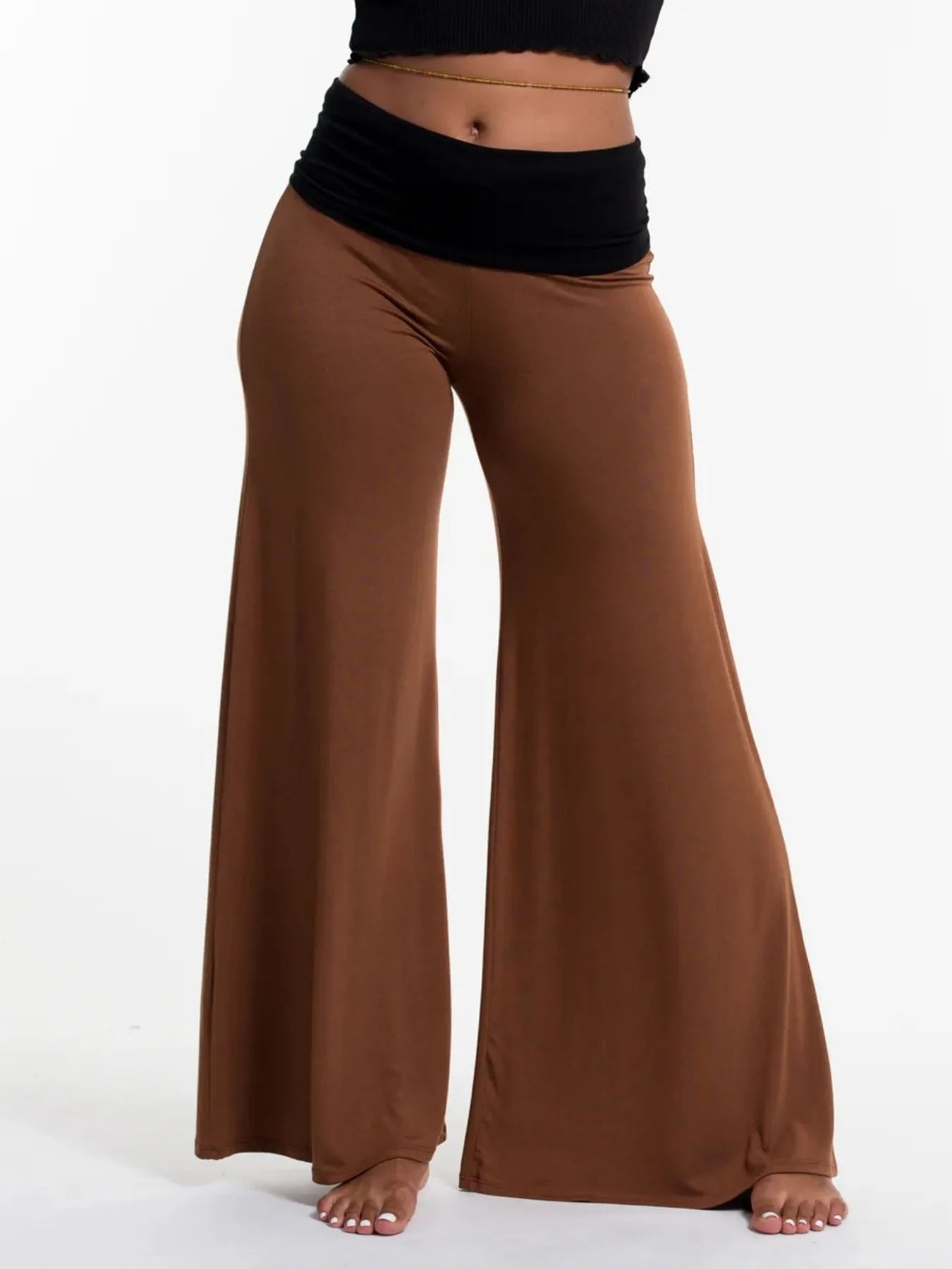High Waisted Wide Leg Yoga Pants with Contrast Waistband - Be Bliss Boutique