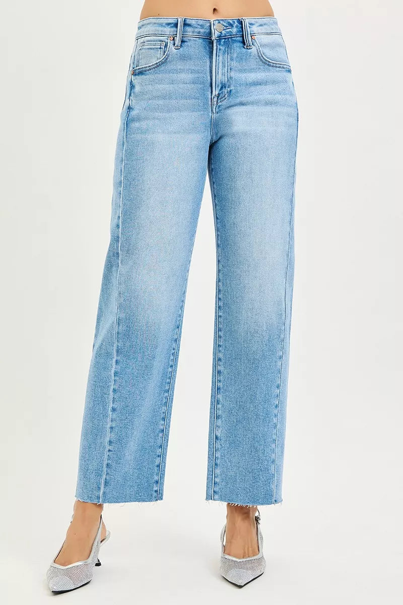 RISEN Jeans - Full Size Slouchy Cropped Barrel Jeans with Curved Side Seam - Be Bliss Boutique