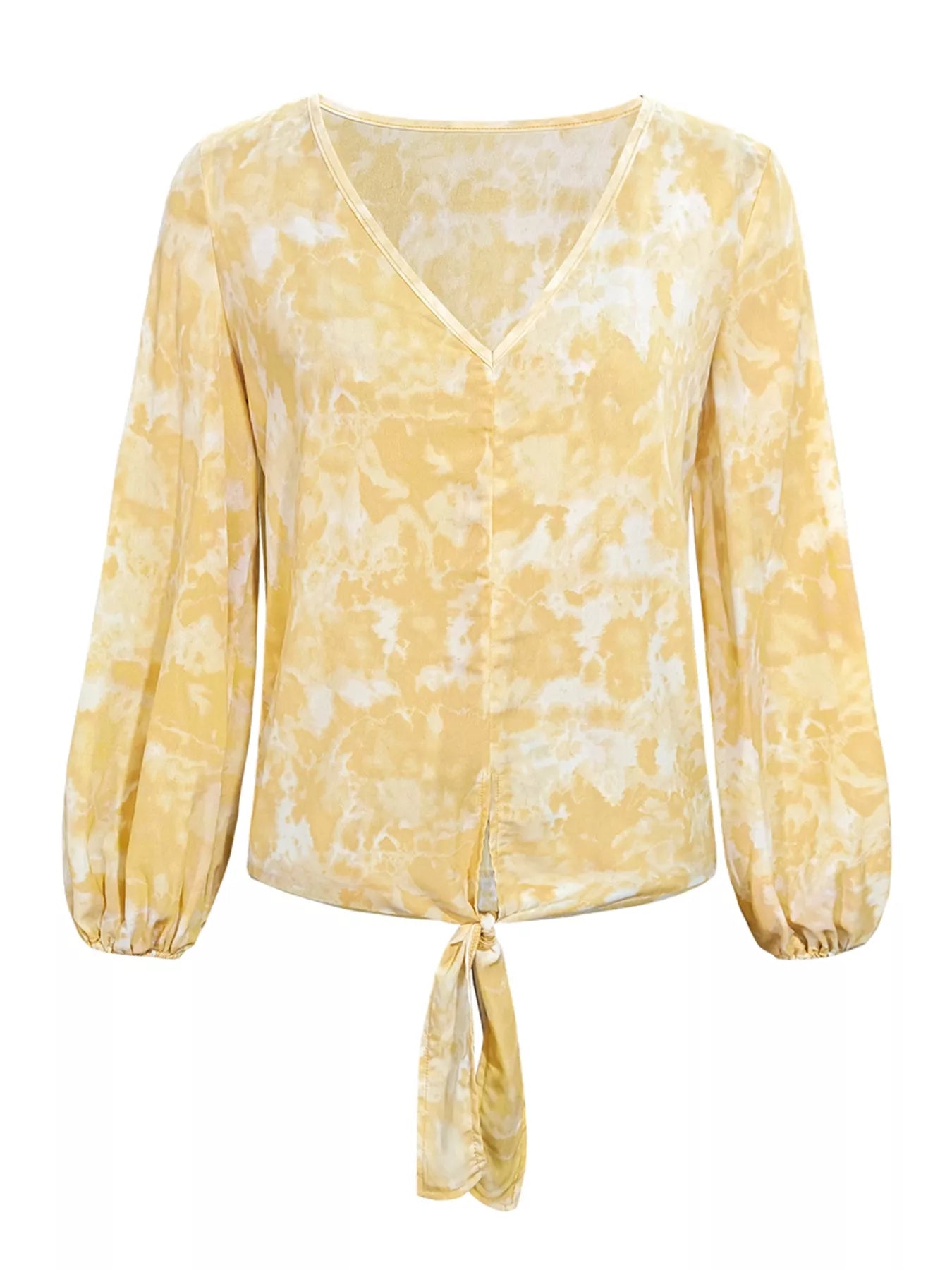 V-Neck Long Sleeve Tie-Front Blouse - Be Bliss Boutique