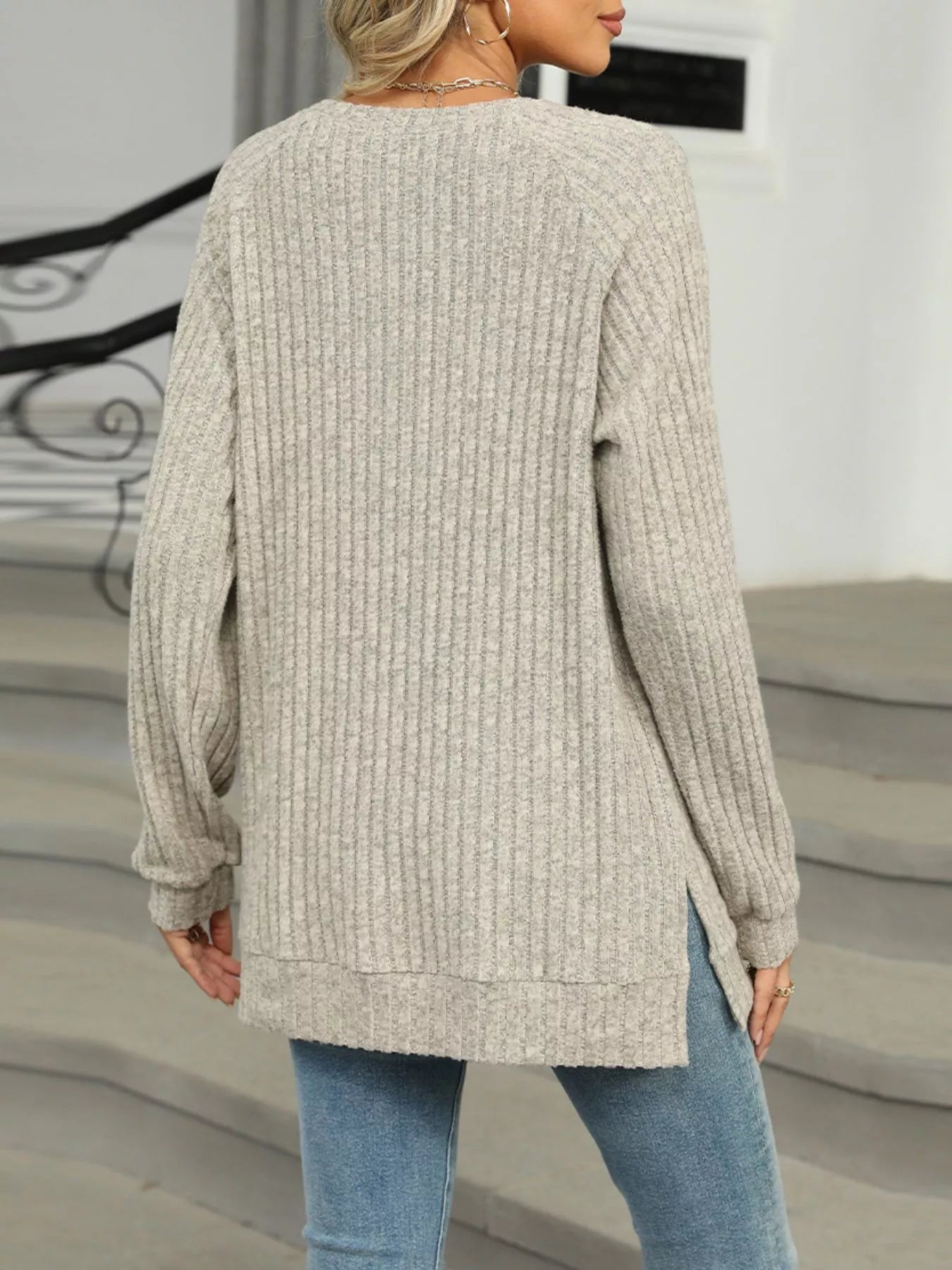 Cozy Chic Ribbed Button Detail Long Sleeve Tunic -  Be Bliss Boutique