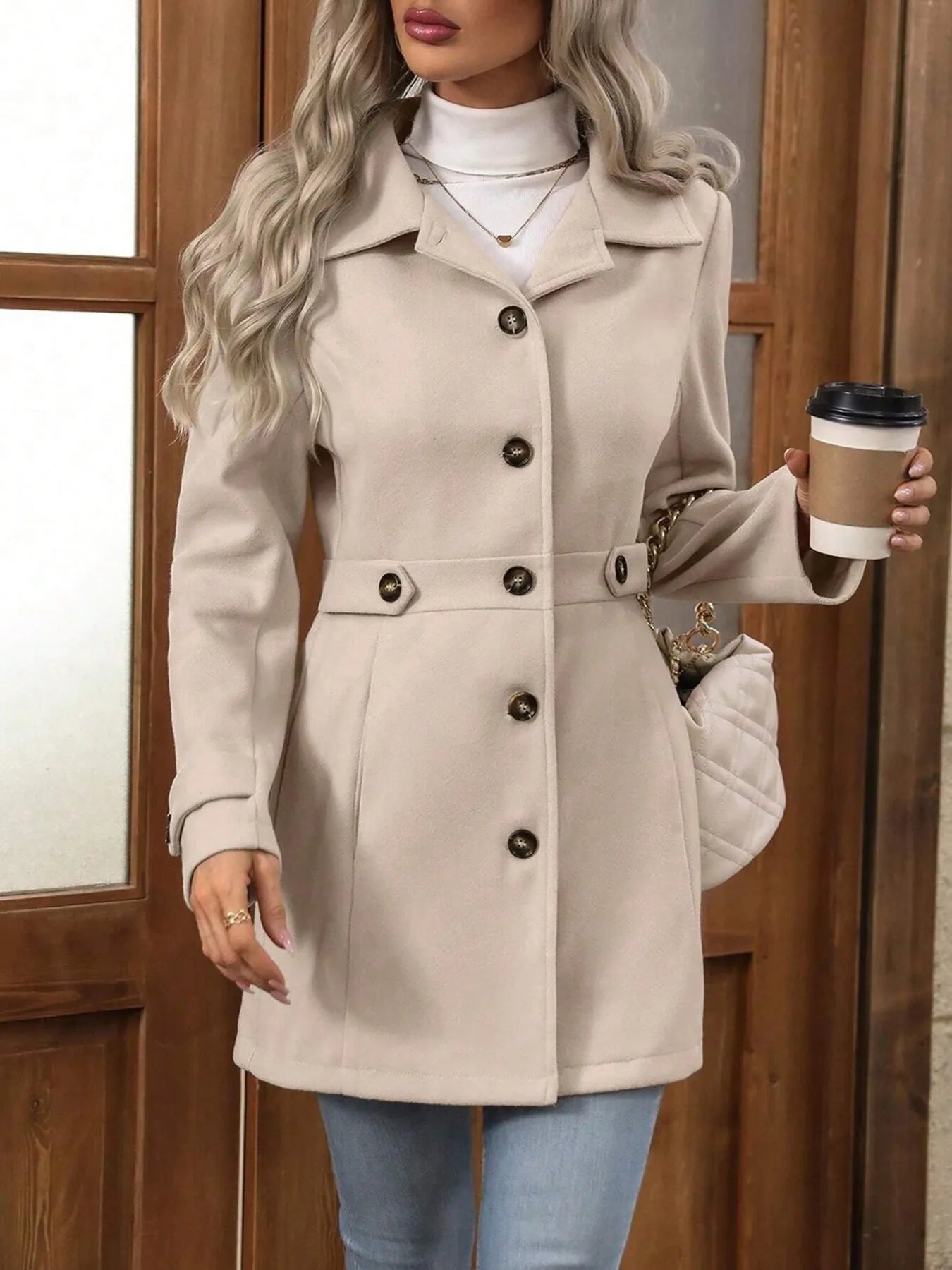 Button Up Long Sleeve Coat -  Be Bliss Boutique
