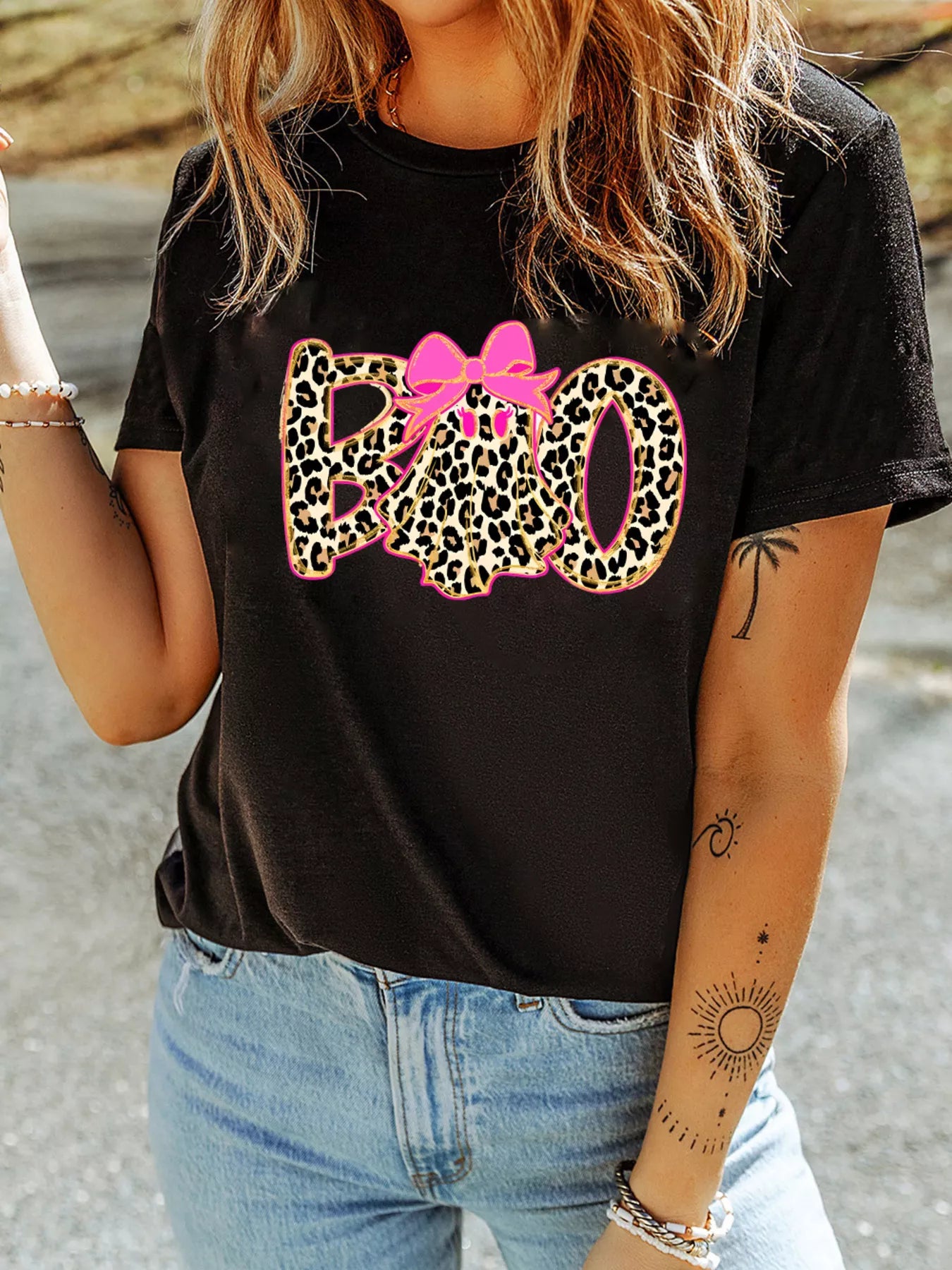 Halloween Ghost Boo Graphic Round Neck T Shirt -  Be Bliss Boutique