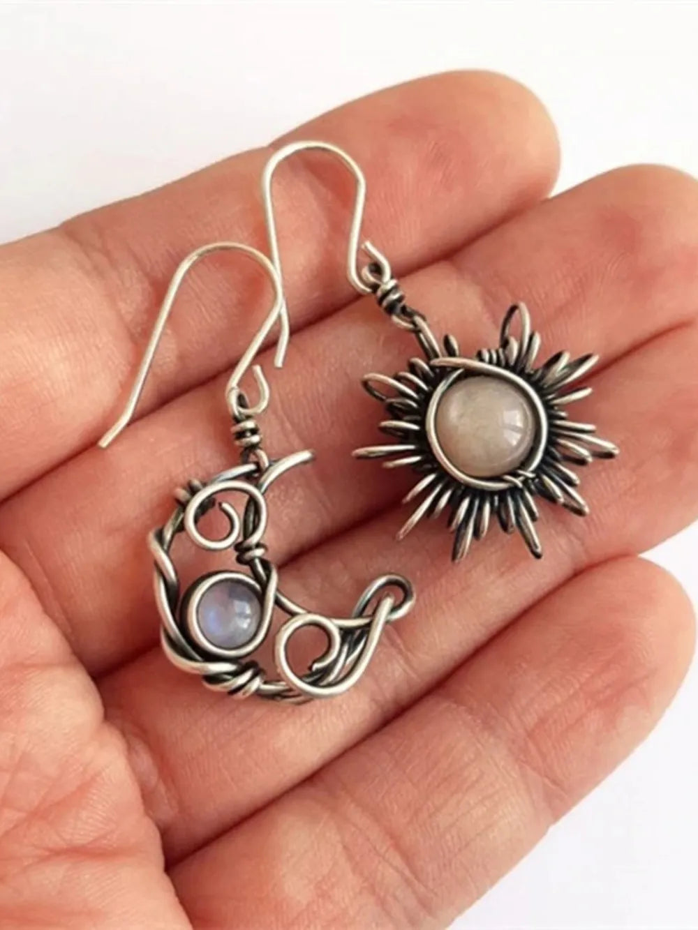 Moonstone Sun & Moon Celestial Drop Earrings – Boho Alloy Dangle Jewelry | Be Bliss Boutique