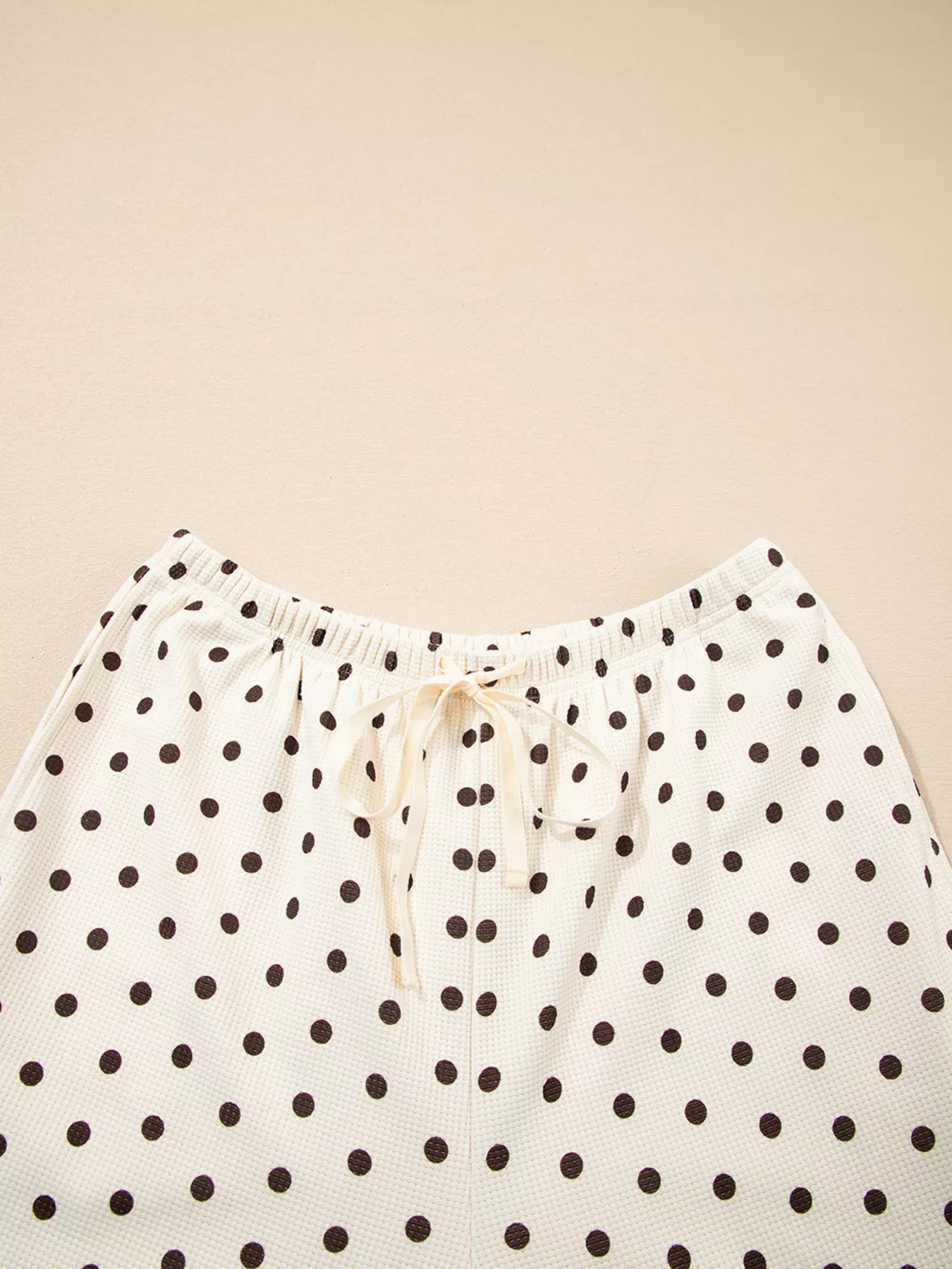 Polka Dot Notched Long Sleeve Top and Drawstring Joggers Lounge Set - Be Bliss Boutique