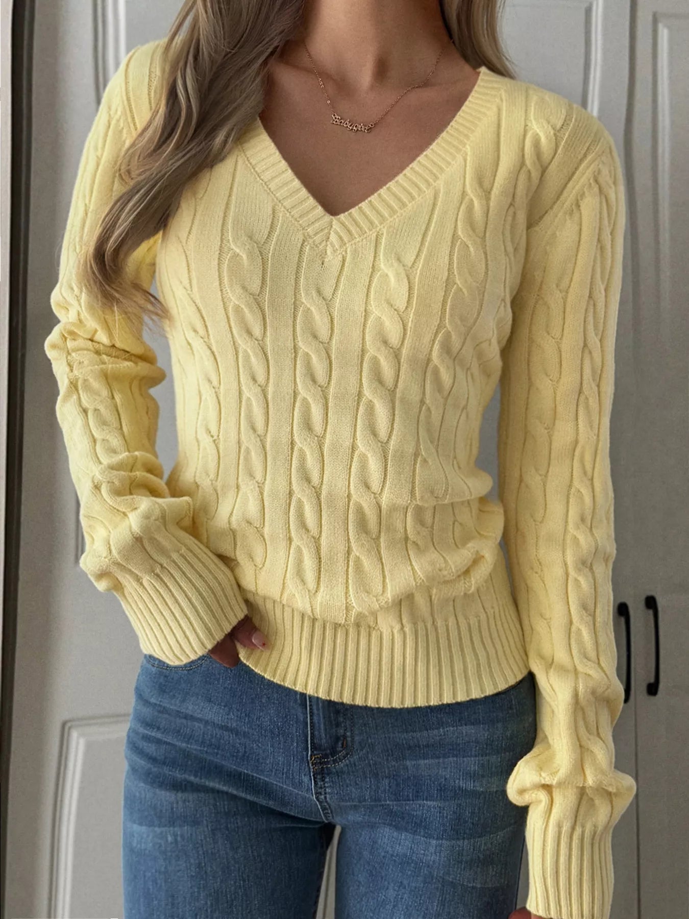 Cable Knit V Neck Sweater - Be Bliss Boutique