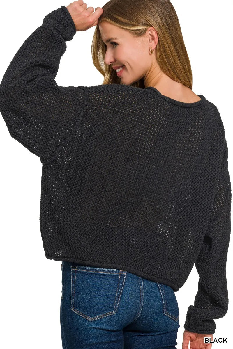 Zenana Textured Drop Shoulder Knit Top -  Be Bliss Boutique