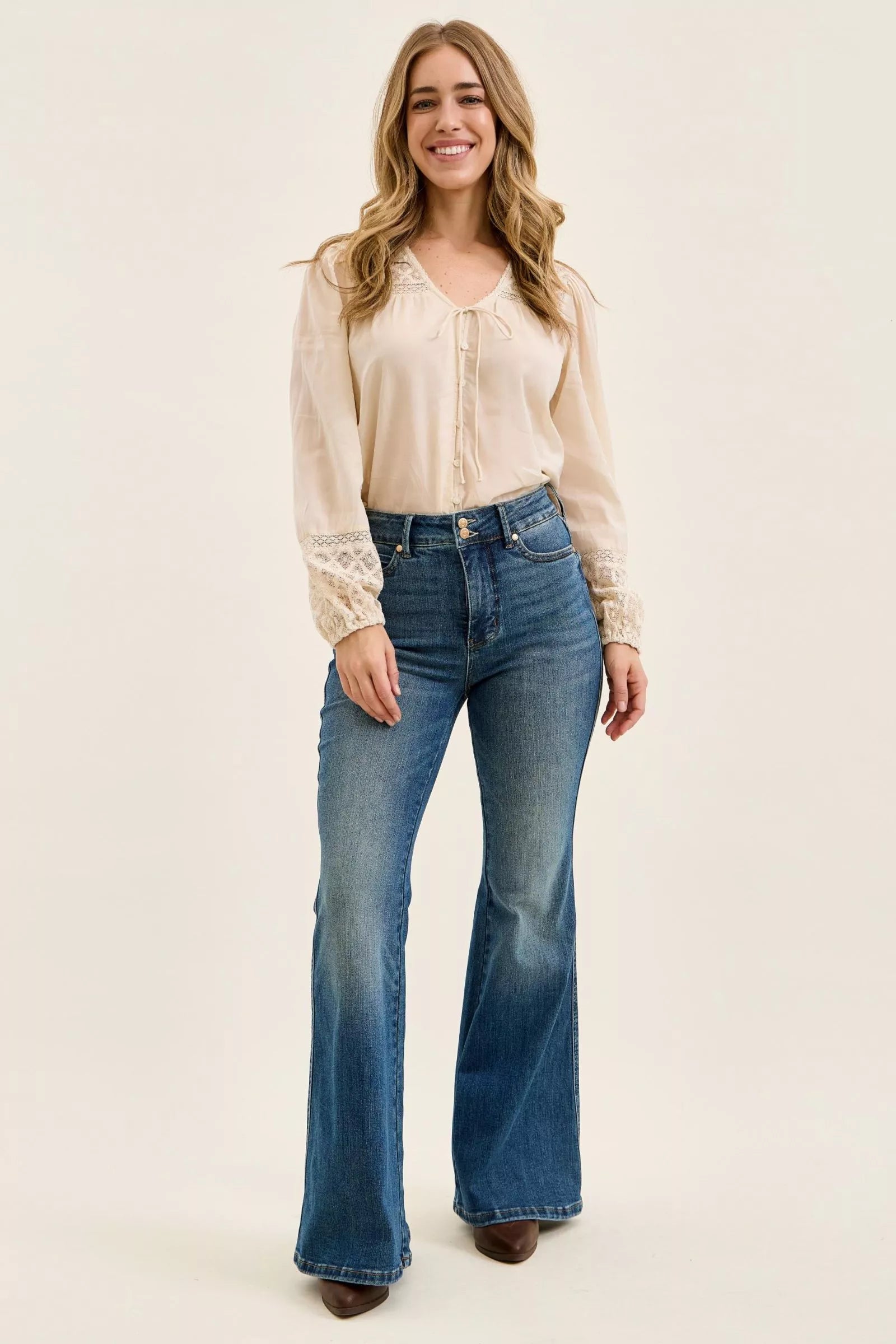 Judy Blue High Waist Double Button Tummy Control Flare Jeans - Be Bliss Boutique