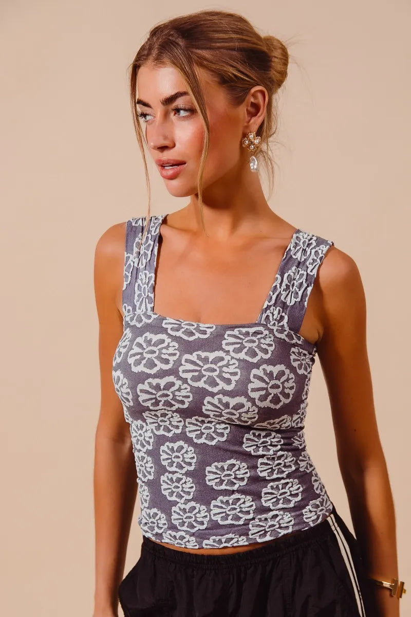 SO ME Two Tone Floral Seamless Tank Top -  Be Bliss Boutique