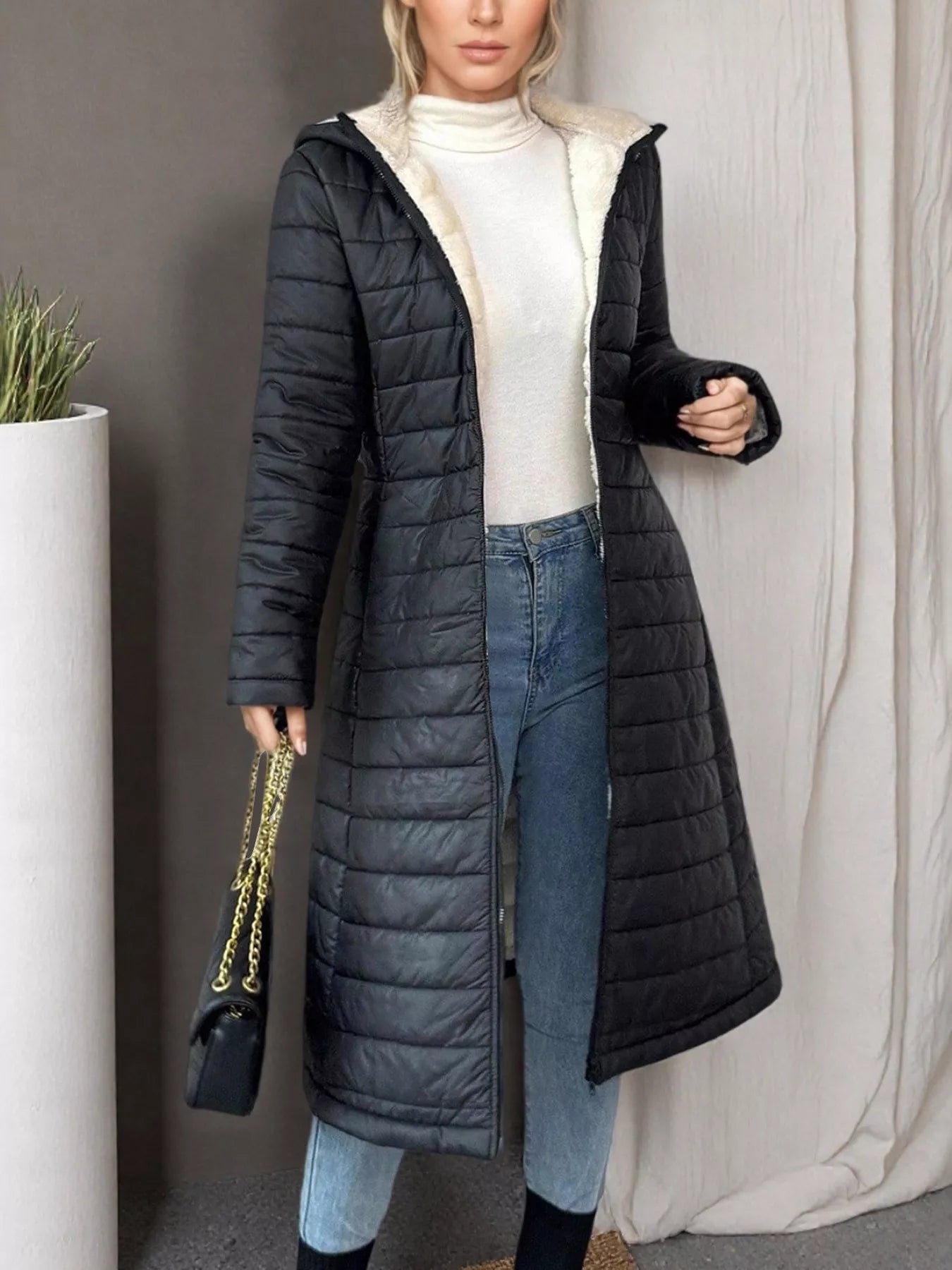 Zip Up Quilted Hooded Puffer Coat -  Be Bliss Boutique