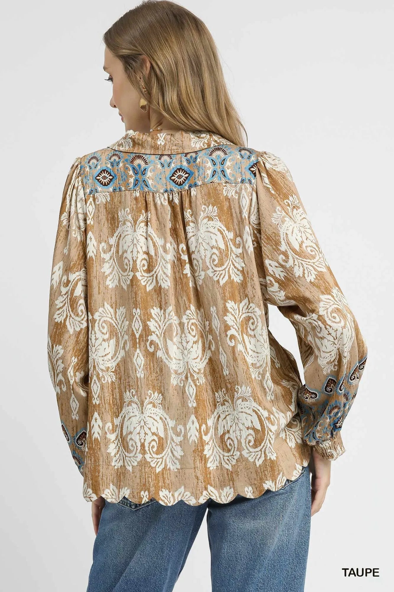 Umgee Floral Boho Blouse with Scalloped Hem -  Be Bliss Boutique
