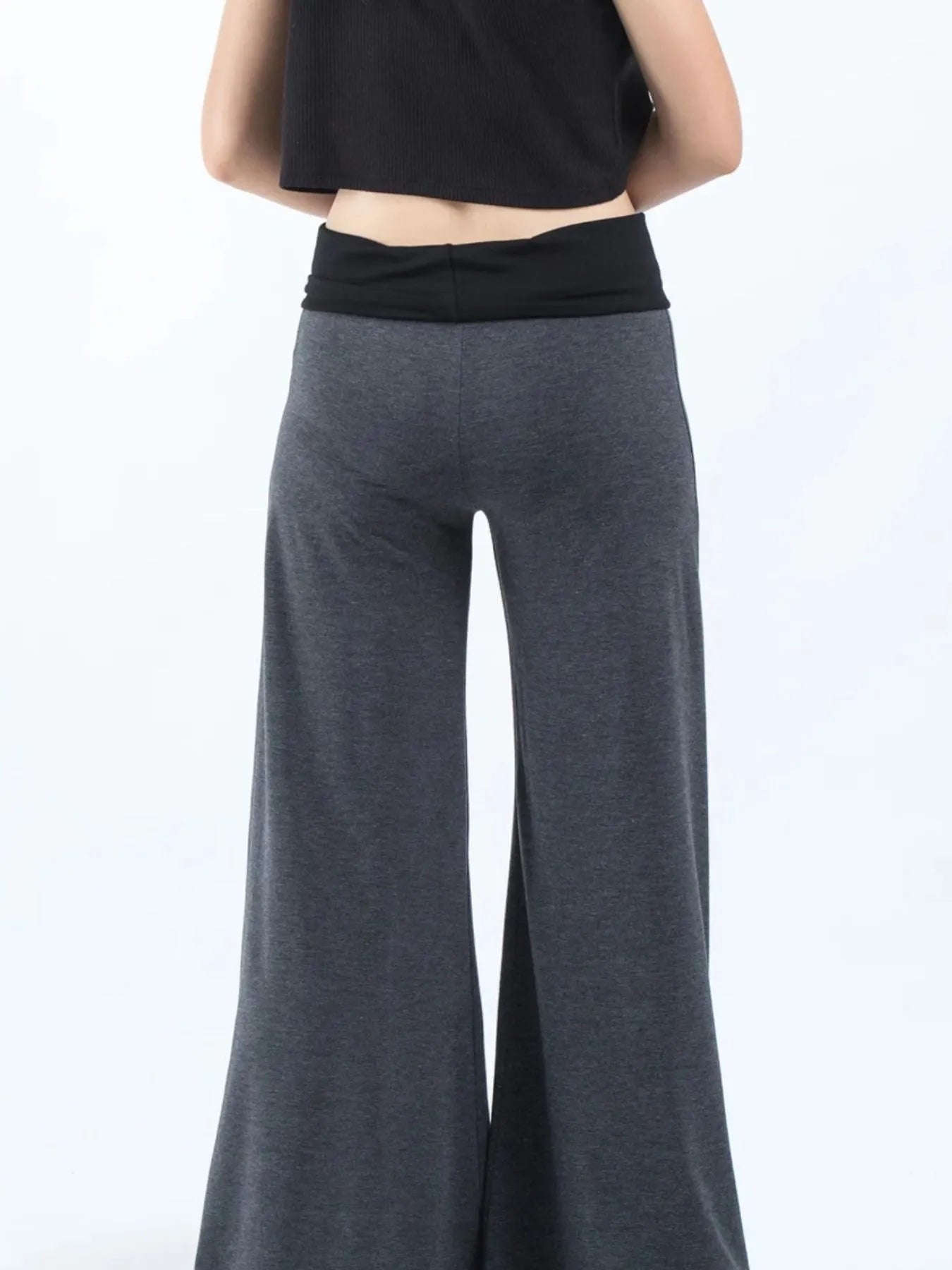 High Waisted Wide Leg Yoga Pants with Contrast Waistband - Be Bliss Boutique