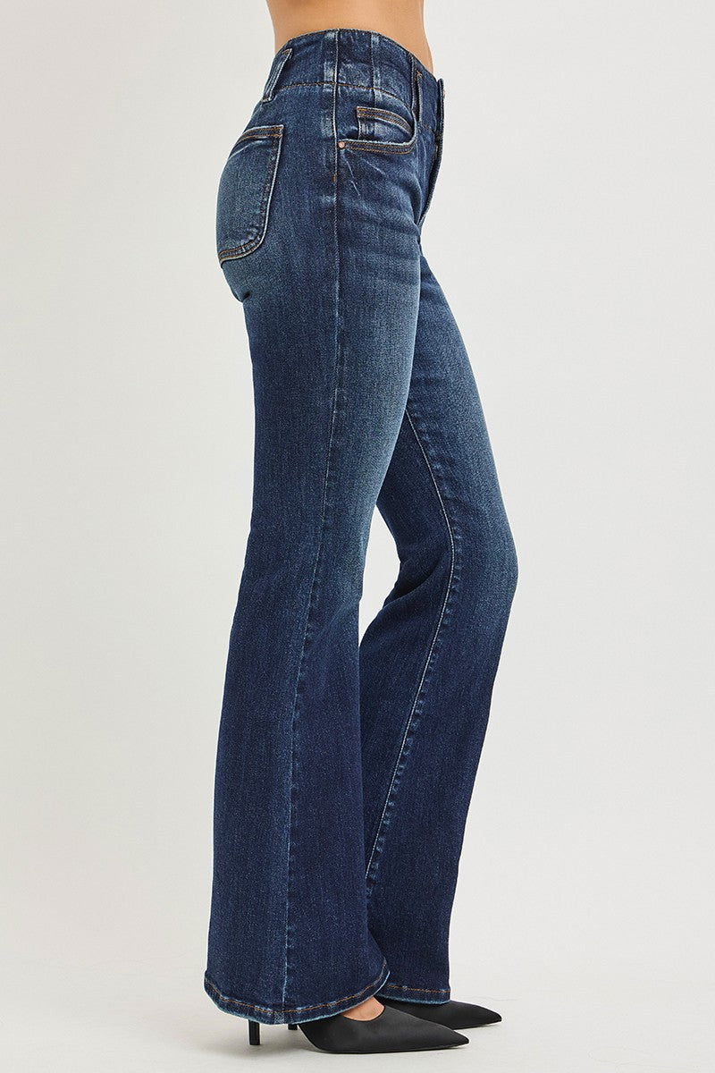 RISEN High Rise Flare Jeans with Seam Detail Waistband - Be Bliss Boutique