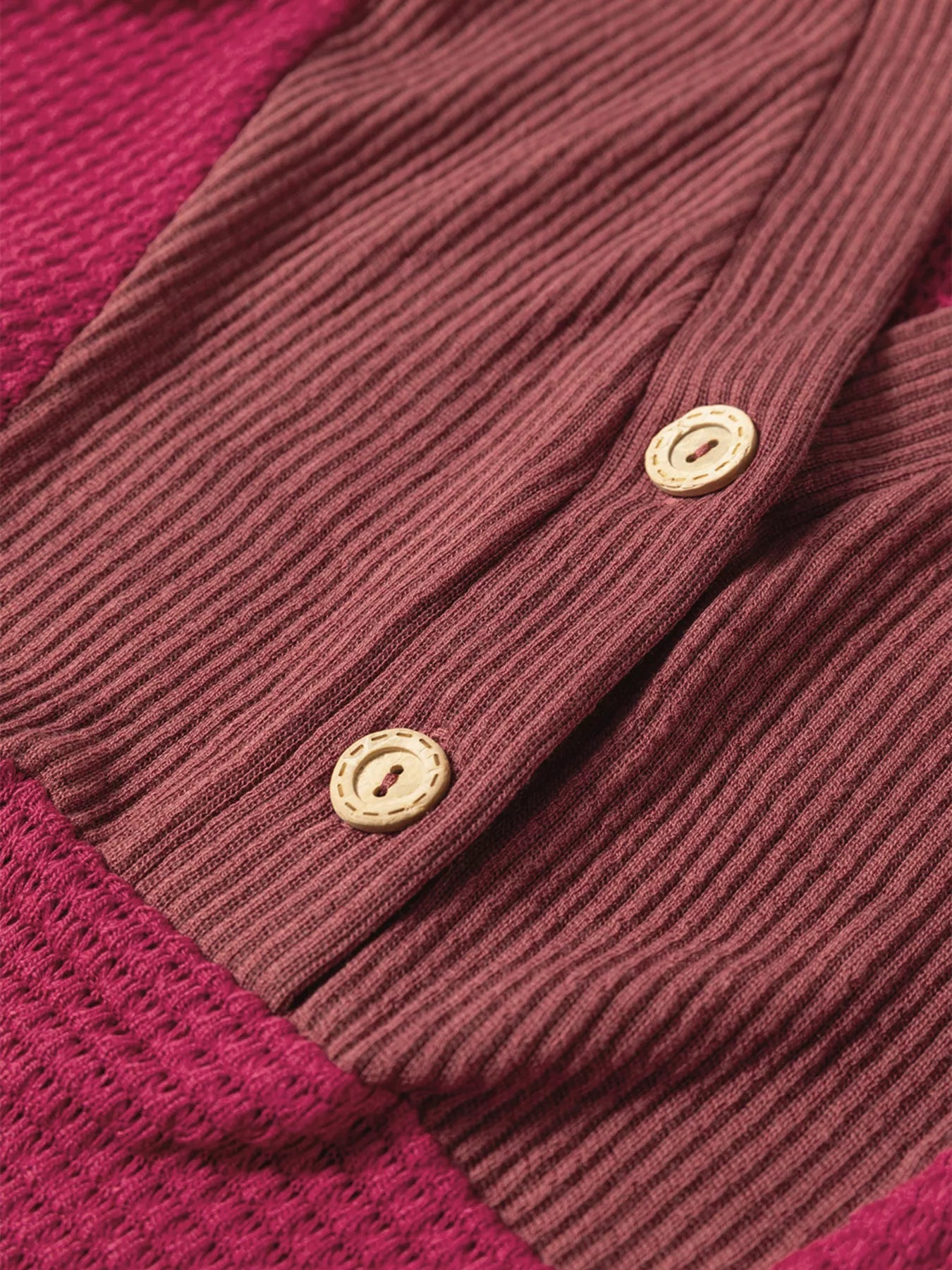 Waffle Knit Henley Sweatshirt with Button Detail -  Be Bliss Boutique