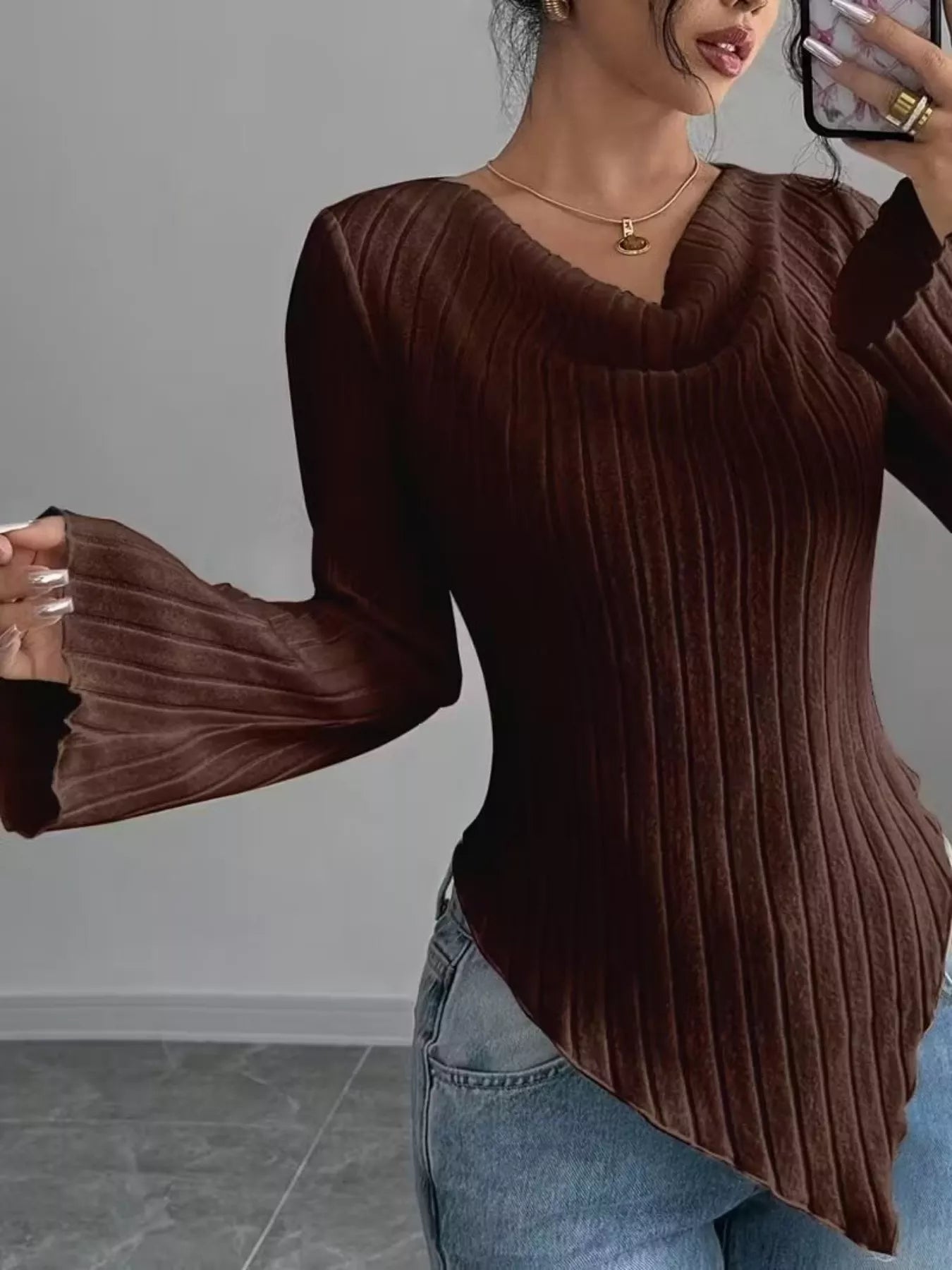 Cowl Neck Ribbed Knit Top - Be Bliss Boutique