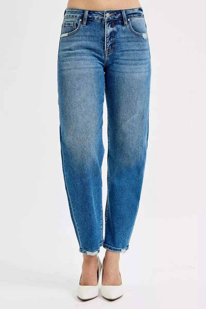 RISEN Tummy Control High Rise Ankle Slim Barrel Jeans - Be Bliss Boutique