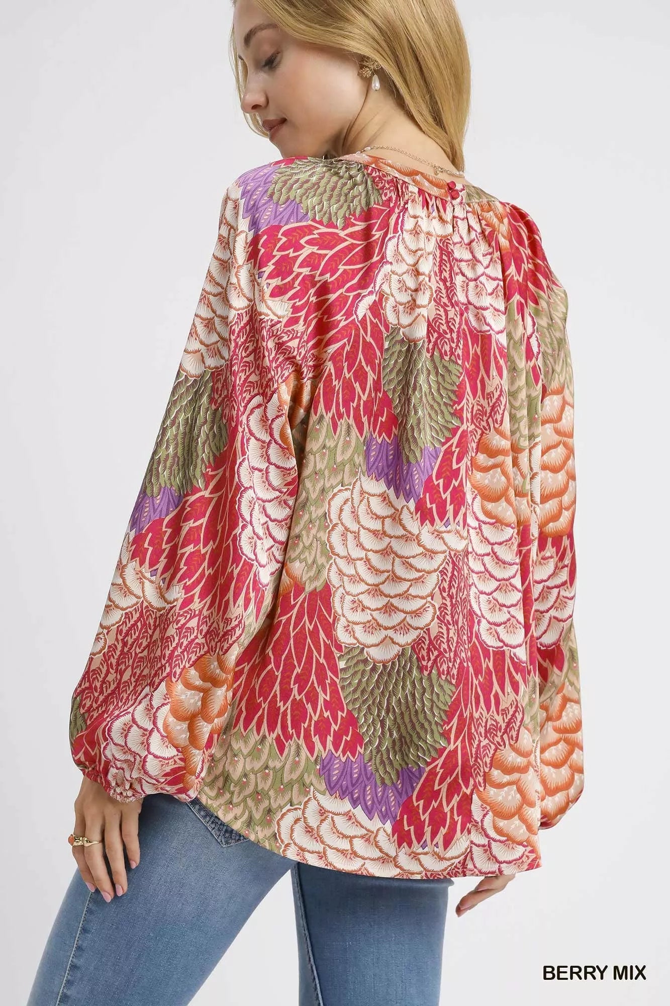 Umgee Boho Feather Print Peasant Blouse -  Be Bliss Boutique