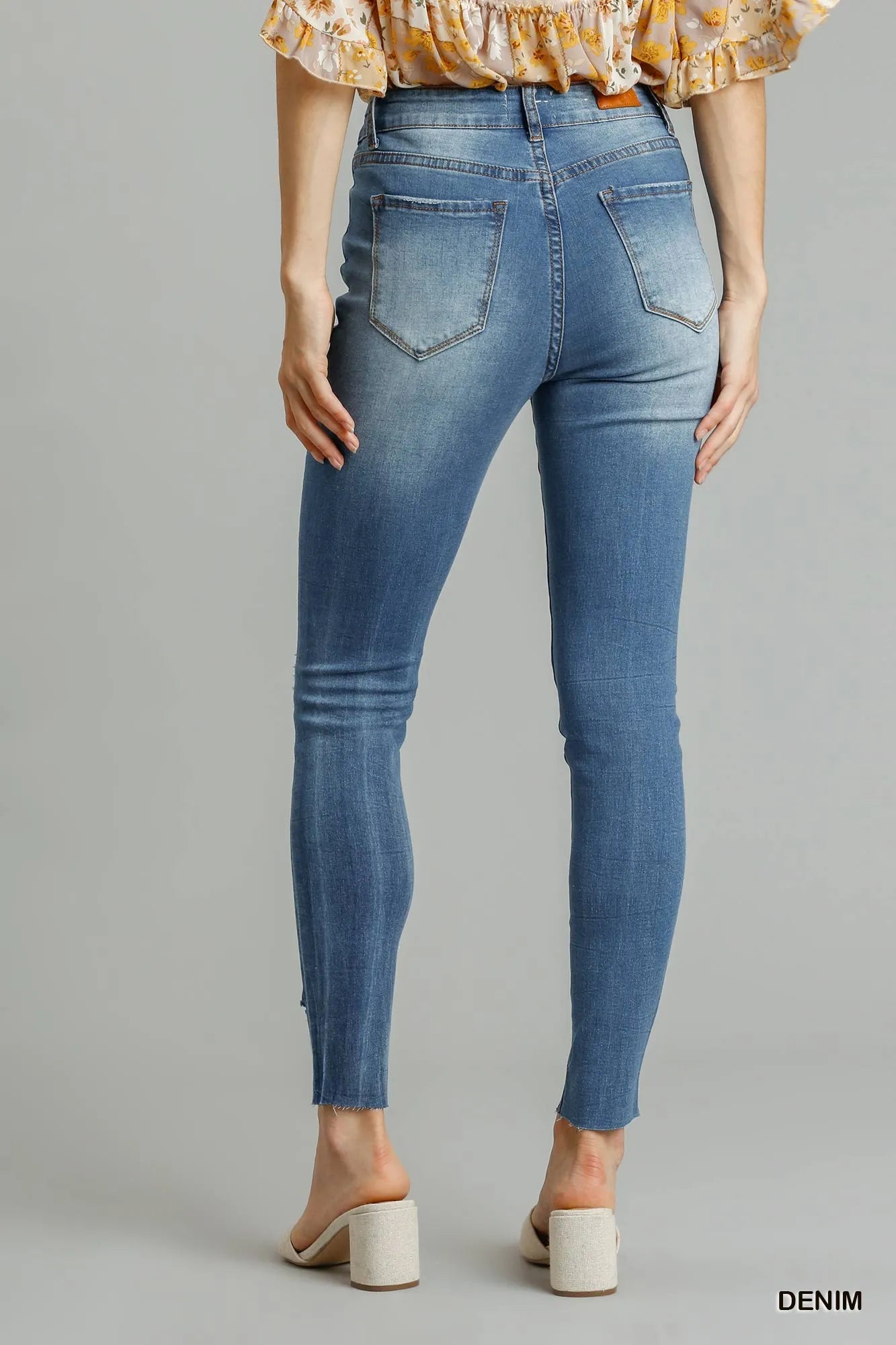 Umgee Distressed Skinny Jeans with Edge Detail -  Be Bliss Boutique