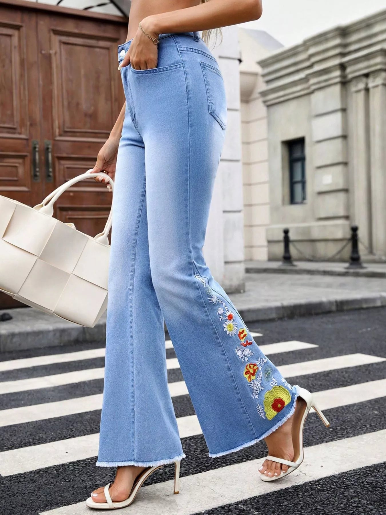 Floral Embroidered Flare Jeans - Be Bliss Boutique