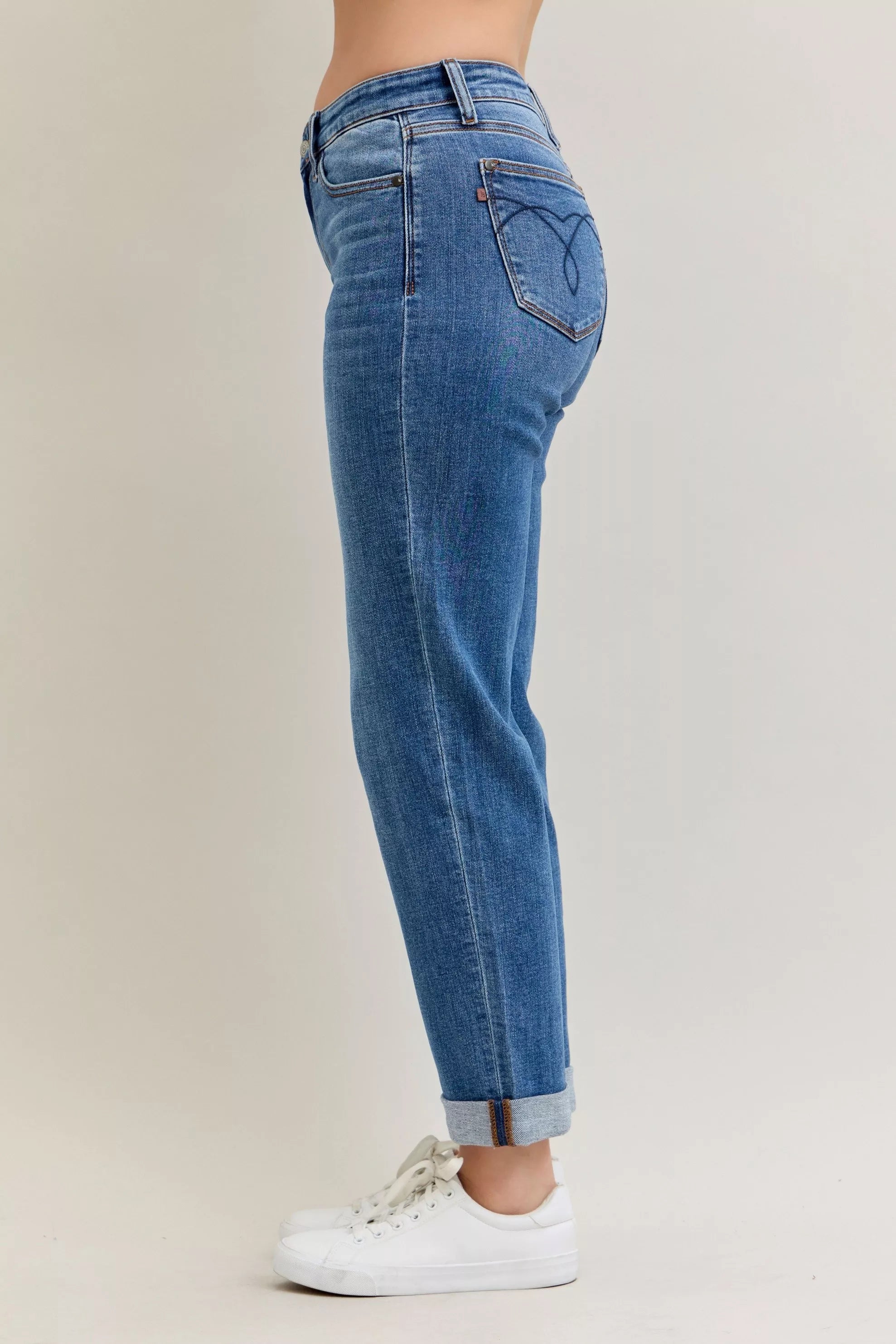 Judy Blue Full Size Mid Rise BF Classic Cuffed Jeans Plus Size - Be Bliss Boutique