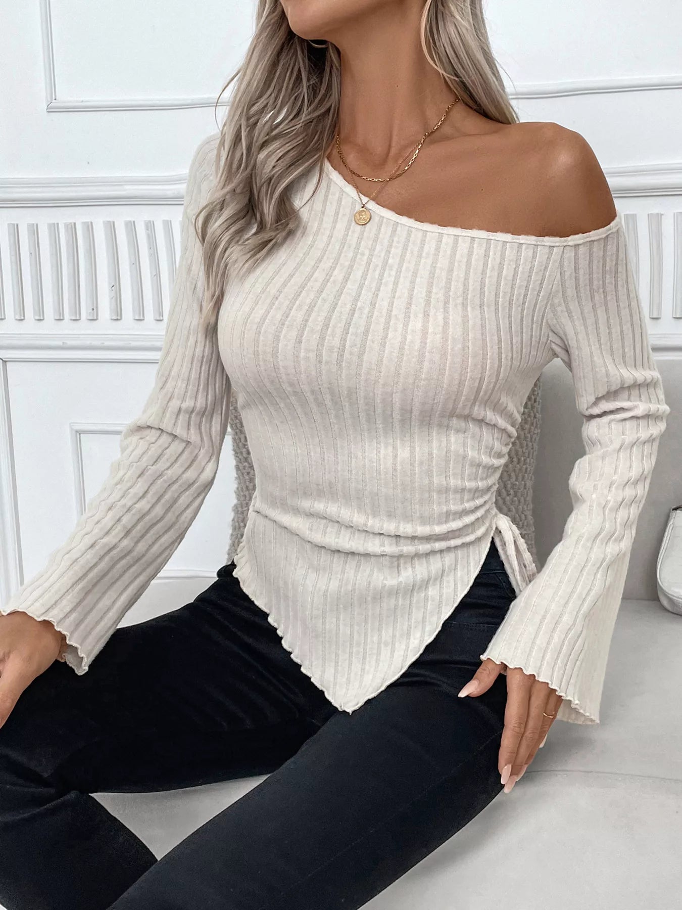 Ribbed One Shoulder Asymmetrical Hem T-Shirt -  Be Bliss Boutique