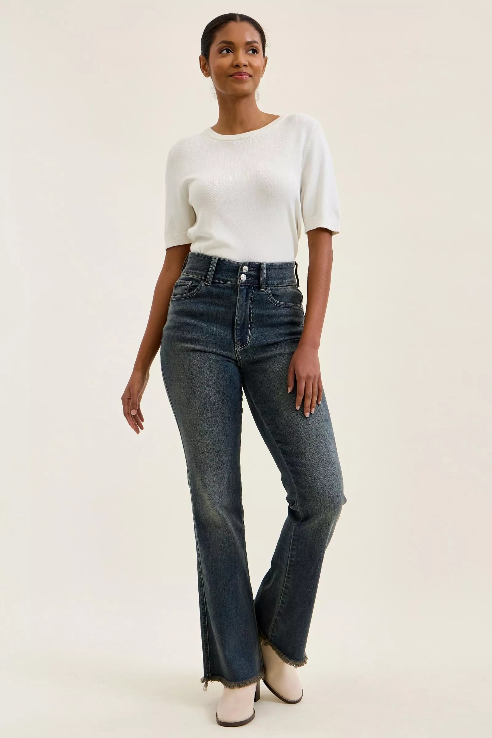 Judy Blue Double Button High Waist Frayed Hem Jeans - Be Bliss Boutique