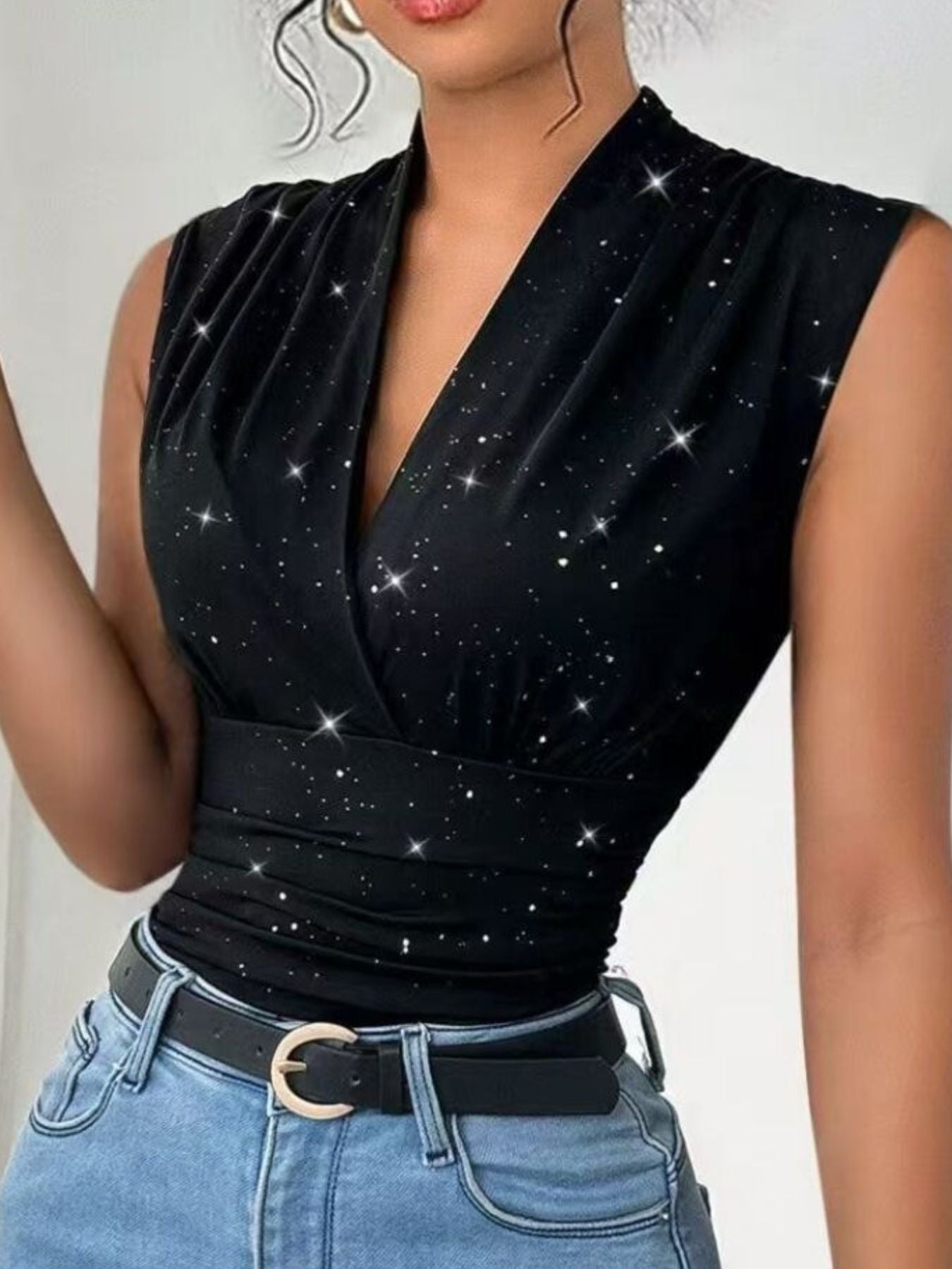 Glitter Surplice Tank Top - Be Bliss Boutique
